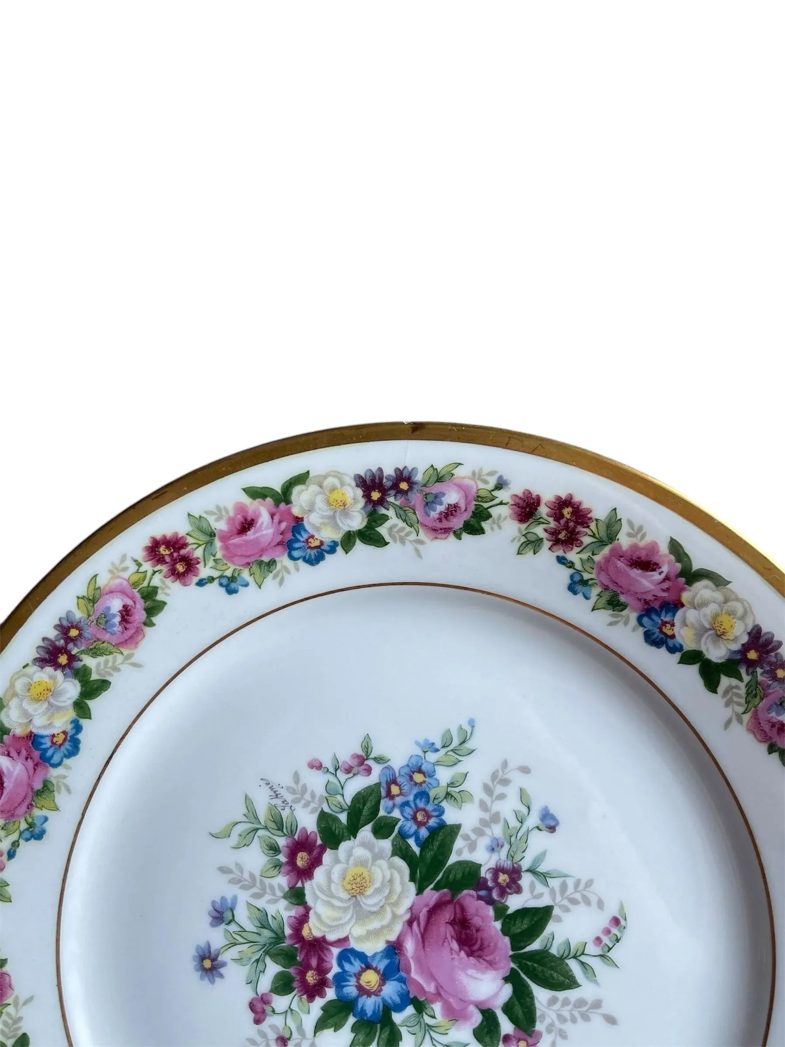 1908 Vintage Bernardaud & Cie Limoges France Hand Painted "Roses & Violets" Floral Plates- Set of 9 - 7