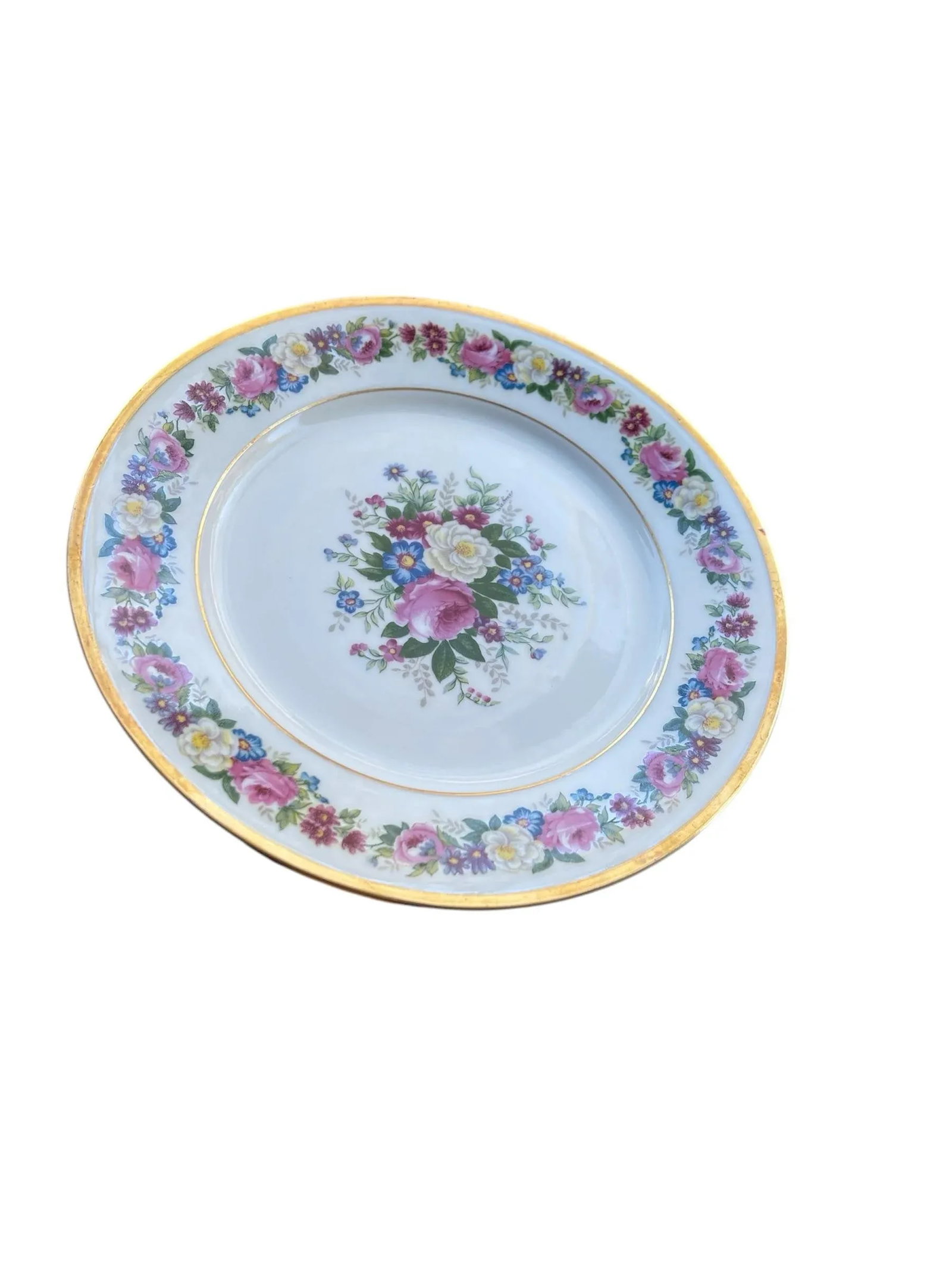 1908 Vintage Bernardaud & Cie Limoges France Hand Painted "Roses & Violets" Floral Plates- Set of 9 - 9