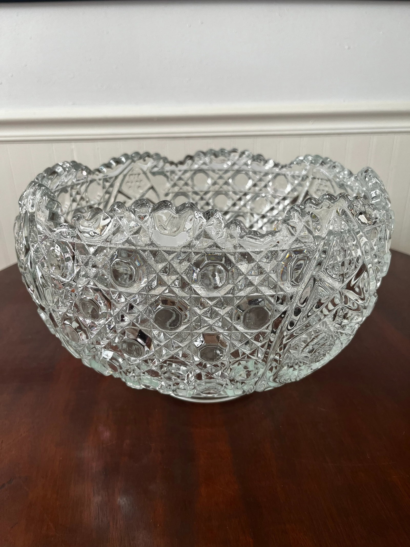 Vintage Early American Patterned Glass Punch Bowl Set- 13 Pieces - 3