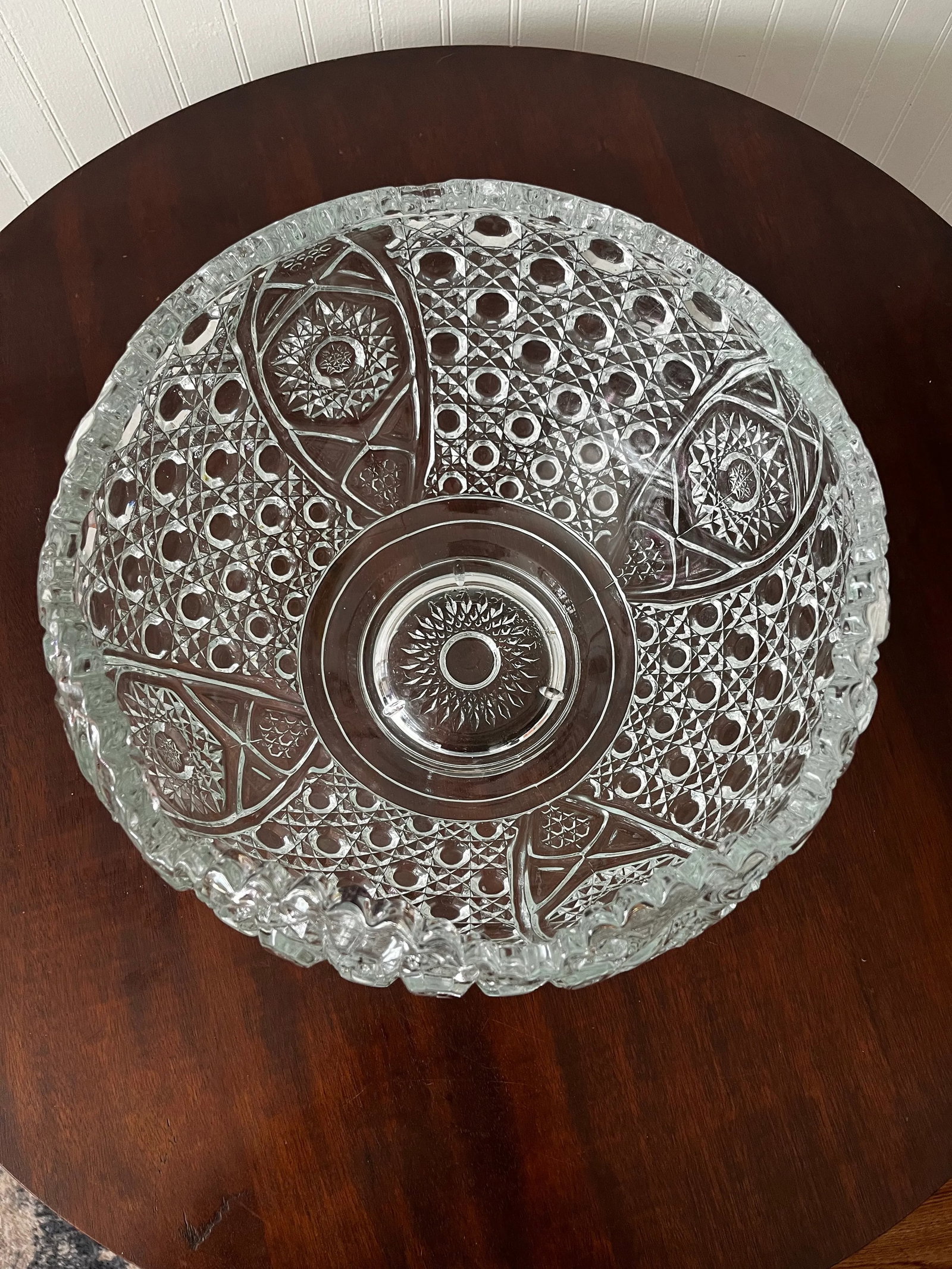 Vintage Early American Patterned Glass Punch Bowl Set- 13 Pieces - 4