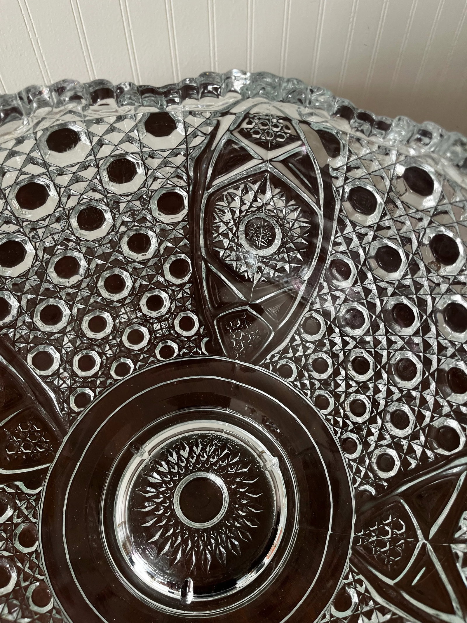 Vintage Early American Patterned Glass Punch Bowl Set- 13 Pieces - 6