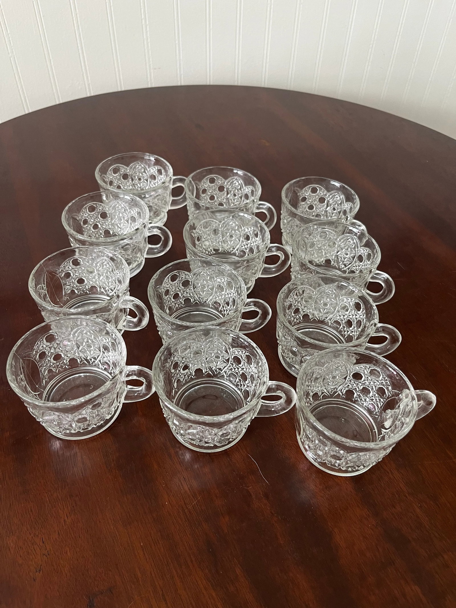 Vintage Early American Patterned Glass Punch Bowl Set- 13 Pieces - 7