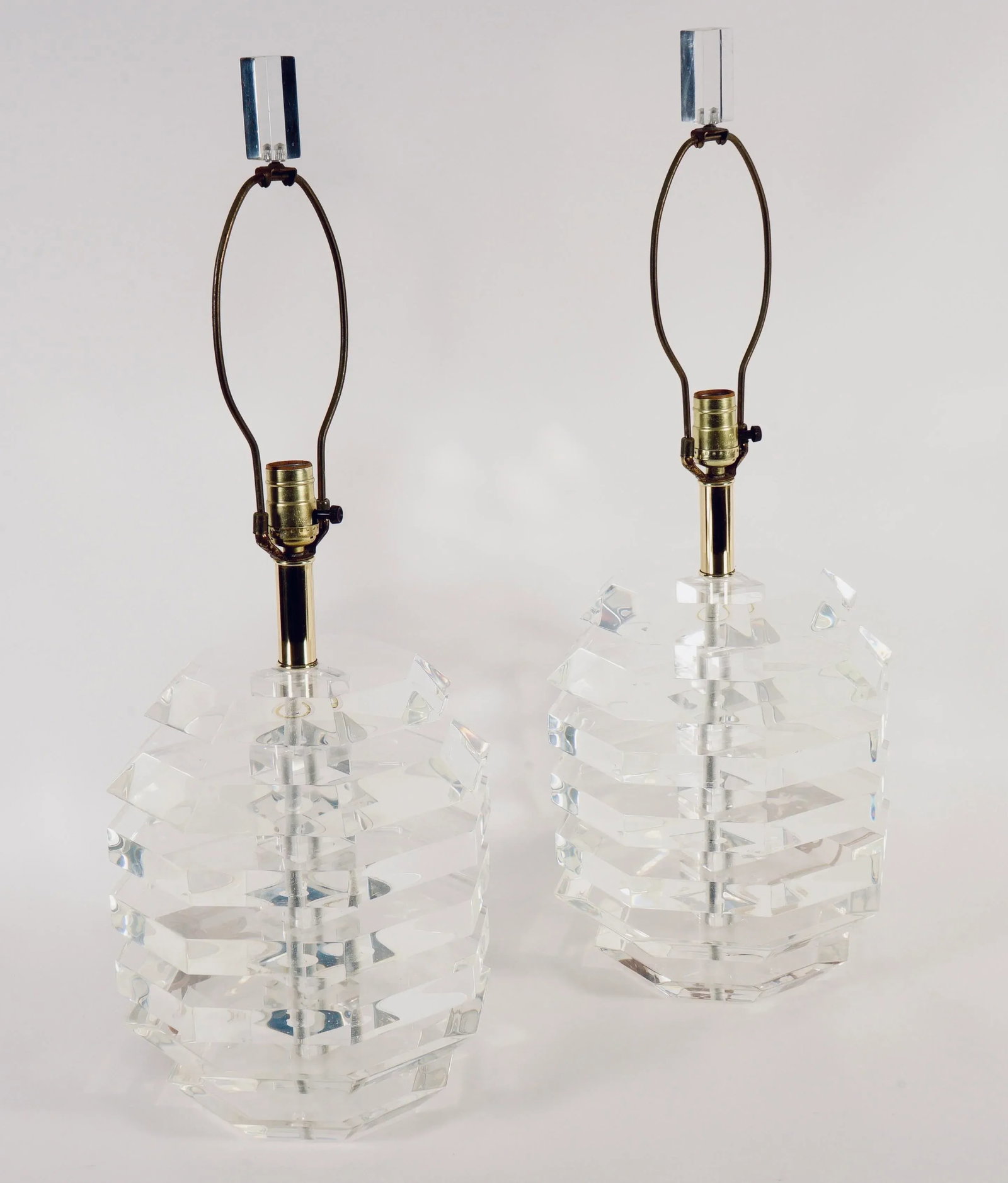 Vintage Mid Century Modern Stacked Lucite "Beehive" Table Lamps in the Style of George Bullio - a Pa - 3