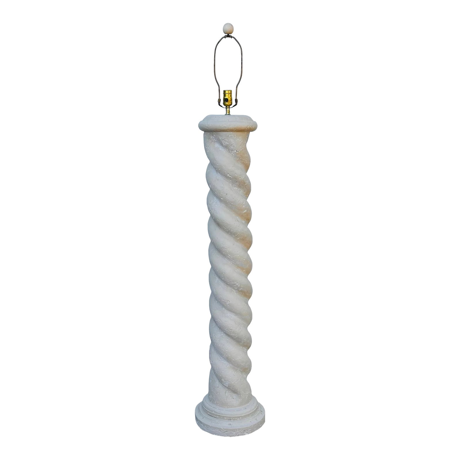 Plaster Spiral Column Floor Lamp After Michael Taylor: A seventies twist to an iconic form, this spiral column floor lamp has a heavily textured finish in neutral beige & plaster white. Condition: Alterations: Original Condition Unaltered Imperfections: