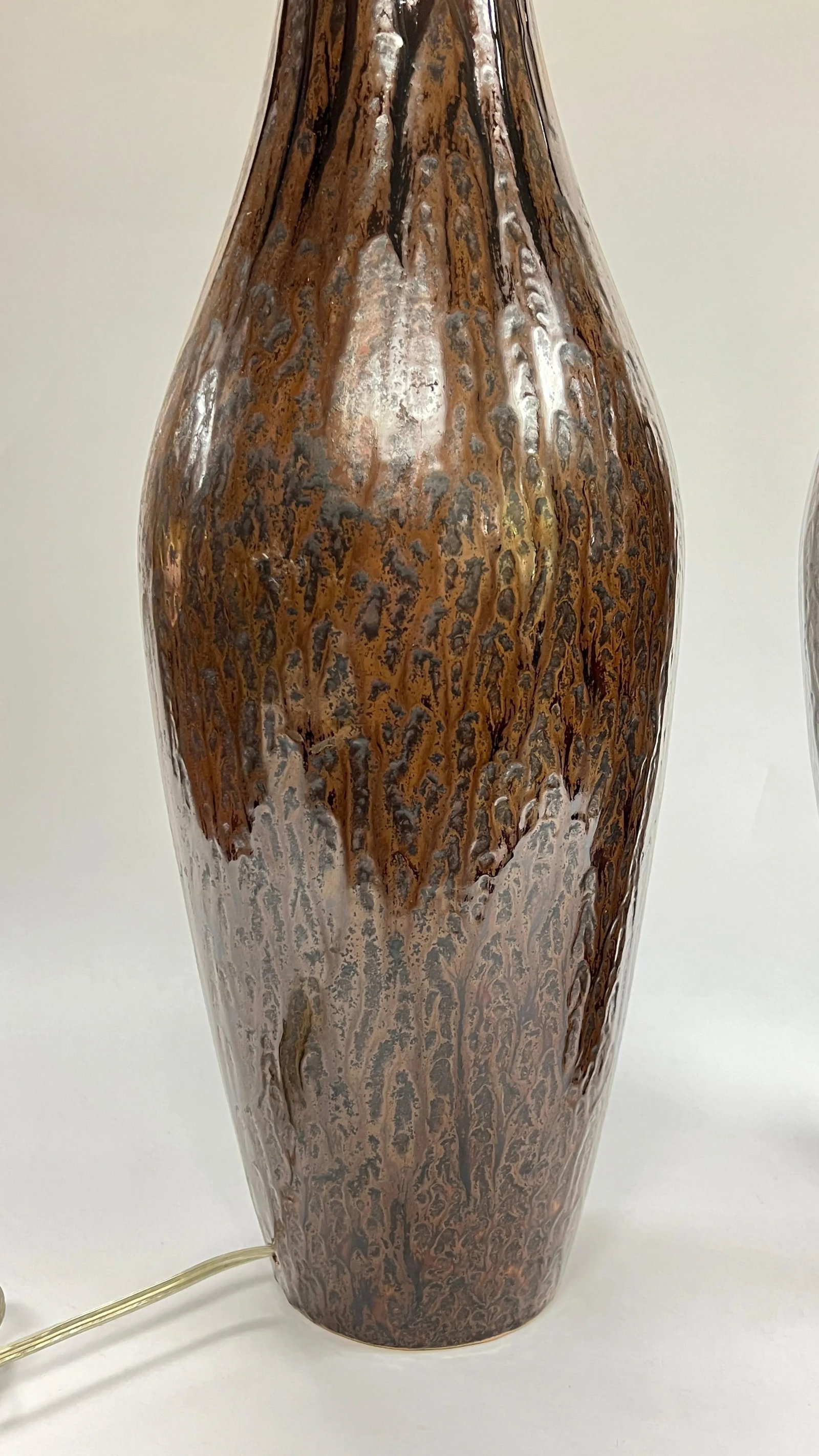 Mid-Century Modern Amber and Brown Glazed Ceramic Table Lamps - A Pair - 10