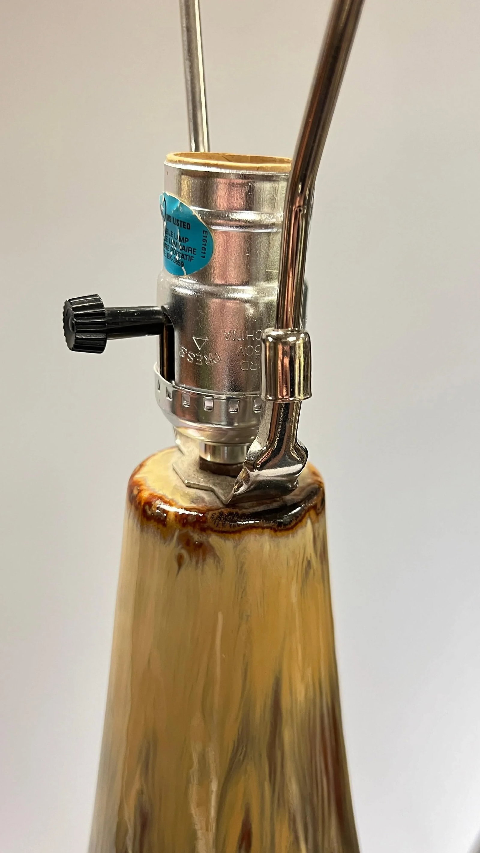 Mid-Century Modern Amber and Brown Glazed Ceramic Table Lamps - A Pair - 3