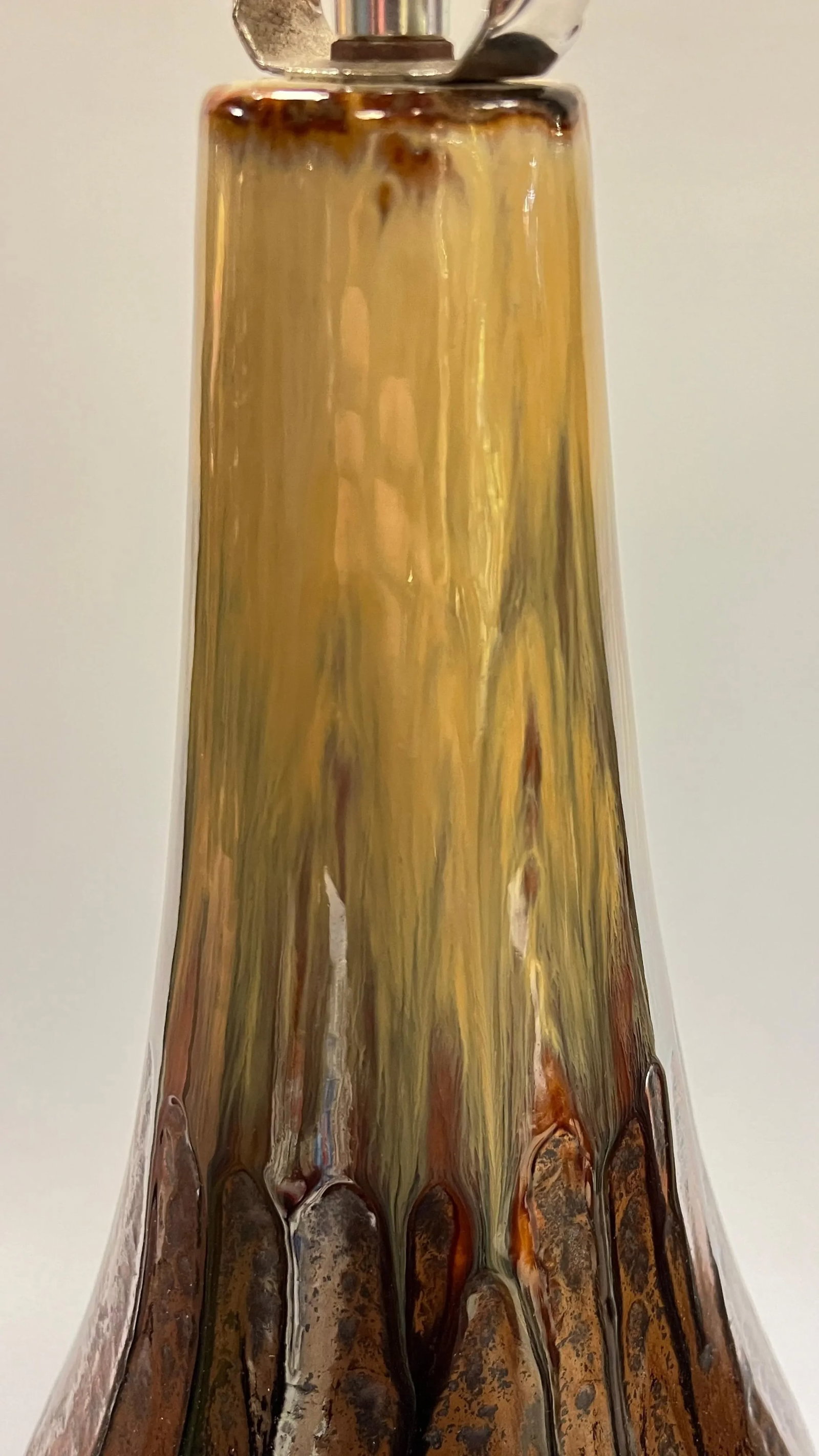 Mid-Century Modern Amber and Brown Glazed Ceramic Table Lamps - A Pair - 5