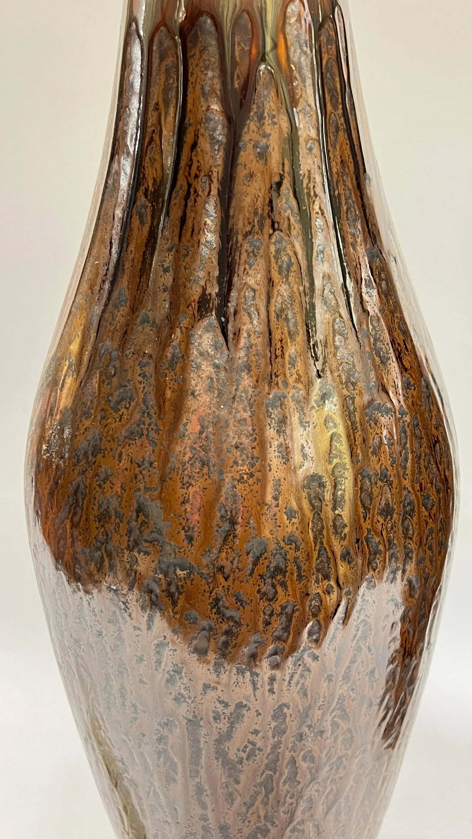 Mid-Century Modern Amber and Brown Glazed Ceramic Table Lamps - A Pair - 7