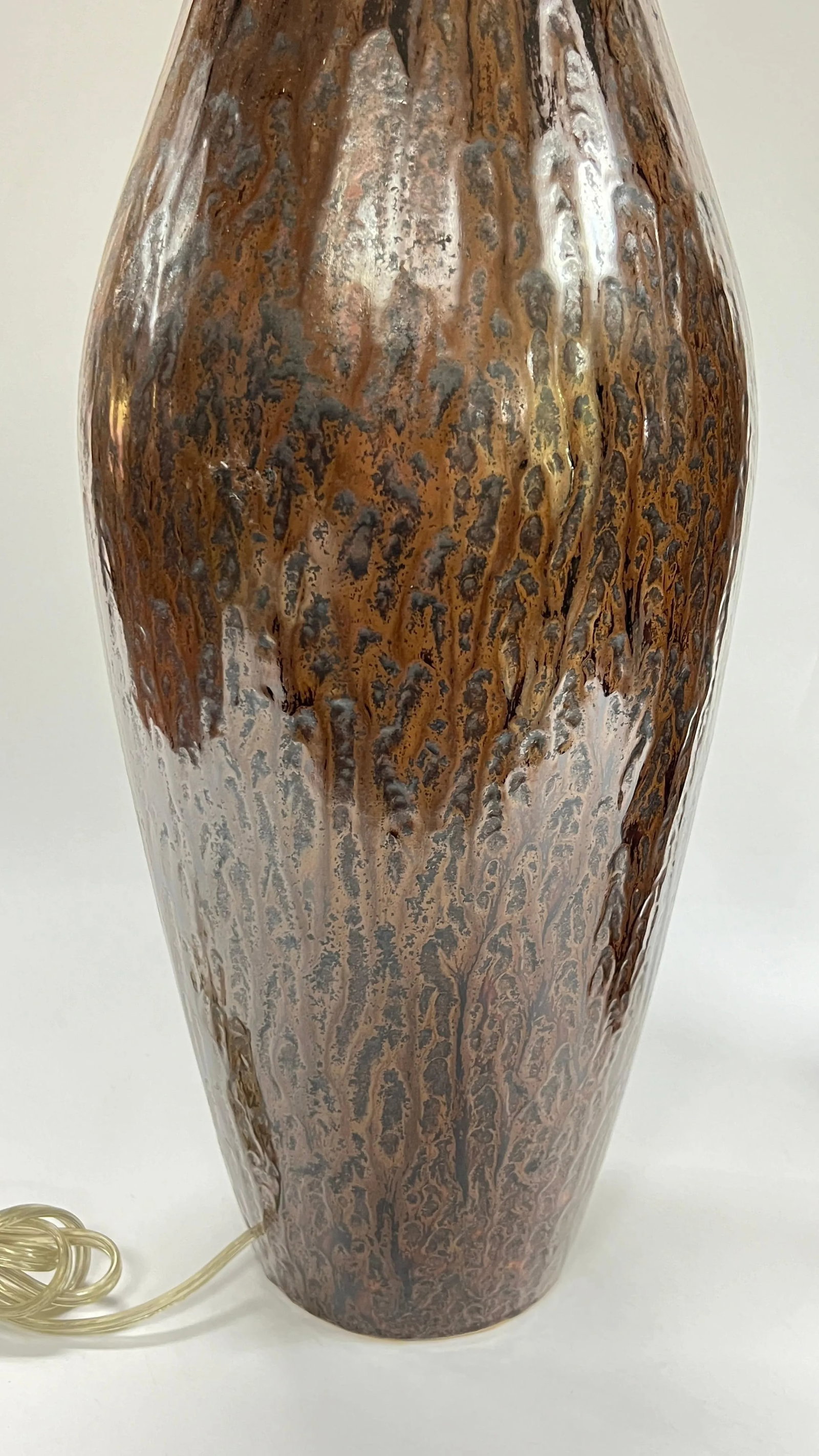 Mid-Century Modern Amber and Brown Glazed Ceramic Table Lamps - A Pair - 8