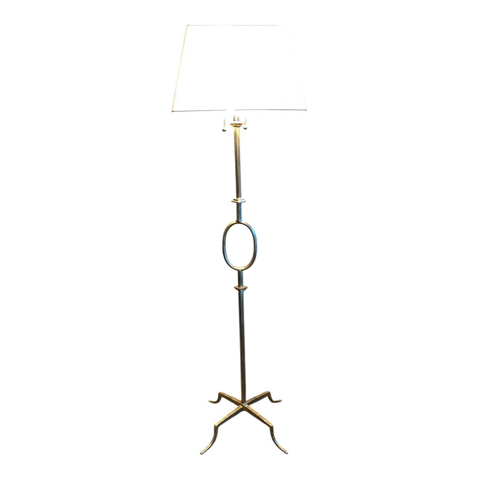 Vintage Iron Floor Lamp Attributed to Gilbert Poillerat by Mattaliano With Gilt Finish: This gorgeous vintage iron floor lamp attributed to Gilbert Poillerat by Mattaliano with gilt finish is in excellent condition. Circa 1950's Condition: Alterations: Original Condition Unaltered Imperf