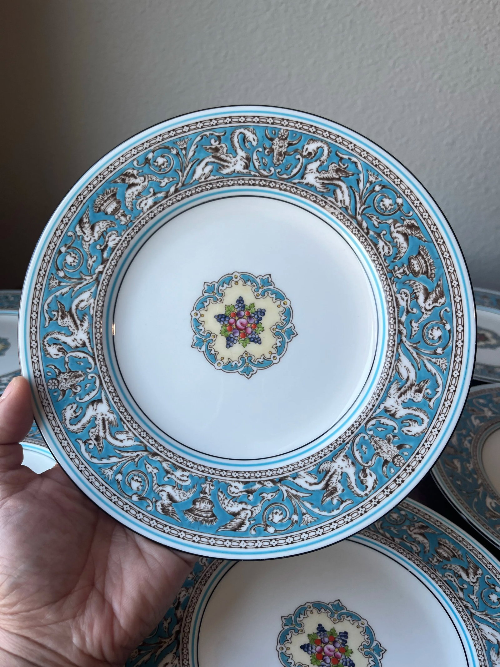 Wedgwood England Florentine Turquoise Salad Plates- Set of 9 - 8