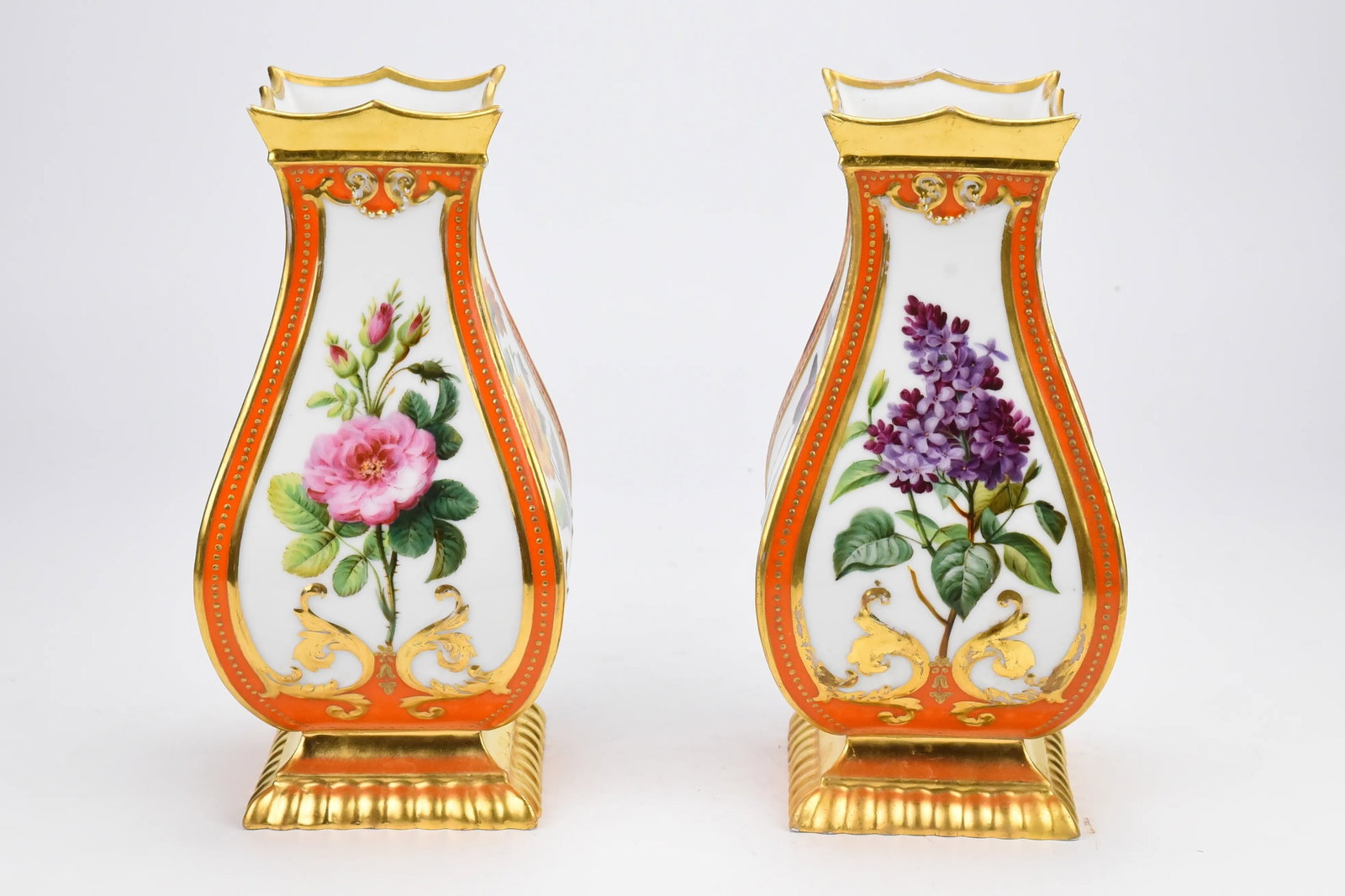 19th Century Feuillet French Paris Porcelain Vases With Flowers- Set of 2 - 2
