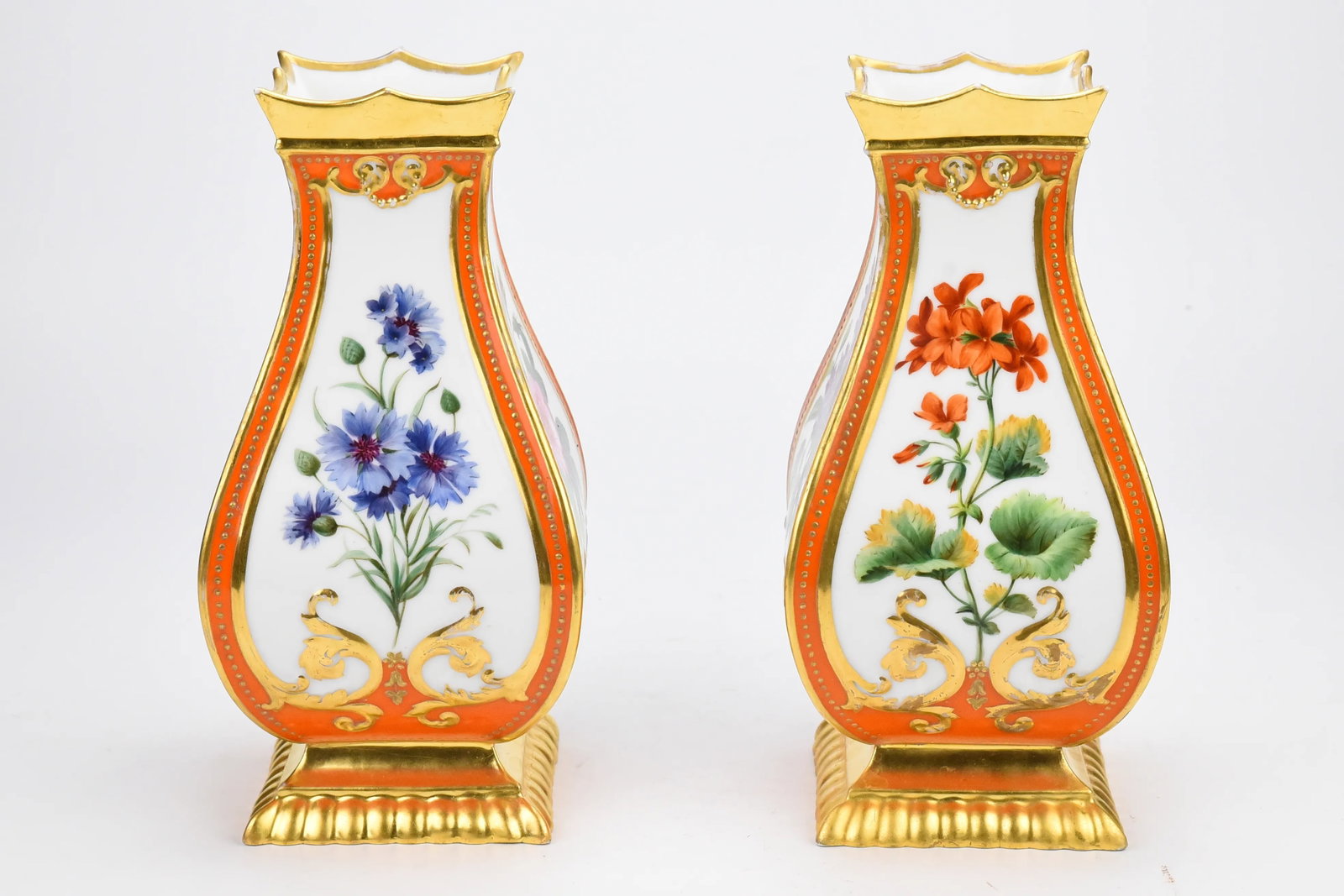 19th Century Feuillet French Paris Porcelain Vases With Flowers- Set of 2 - 3