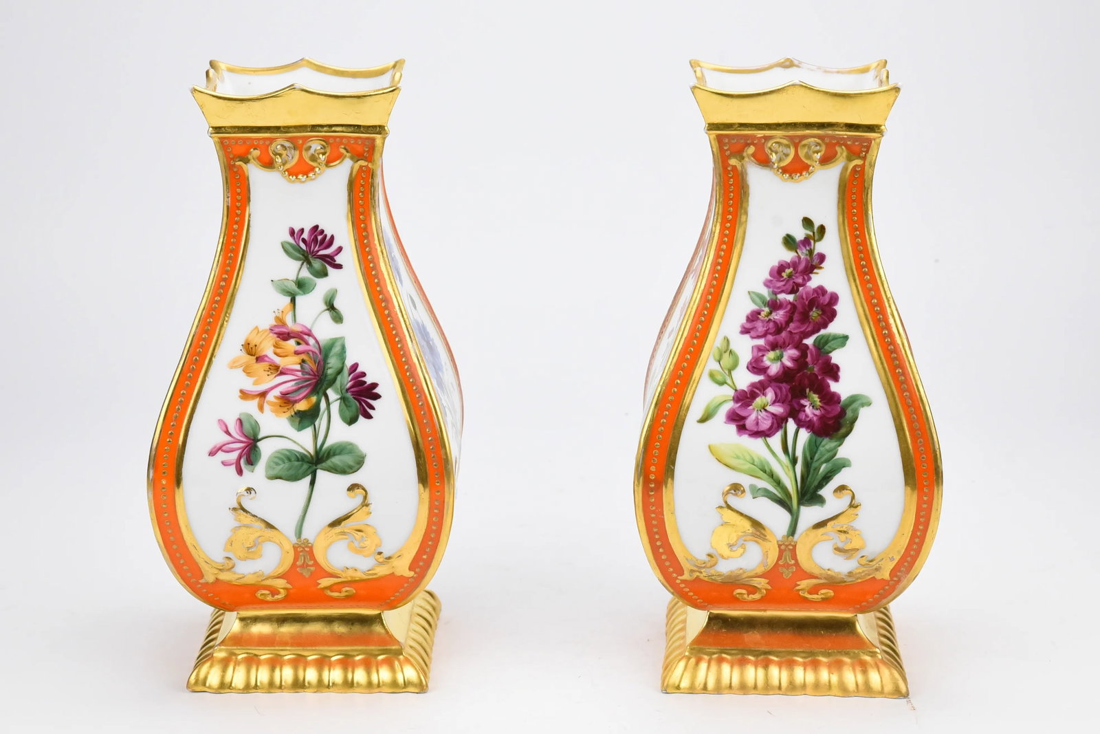 19th Century Feuillet French Paris Porcelain Vases With Flowers- Set of 2 - 4