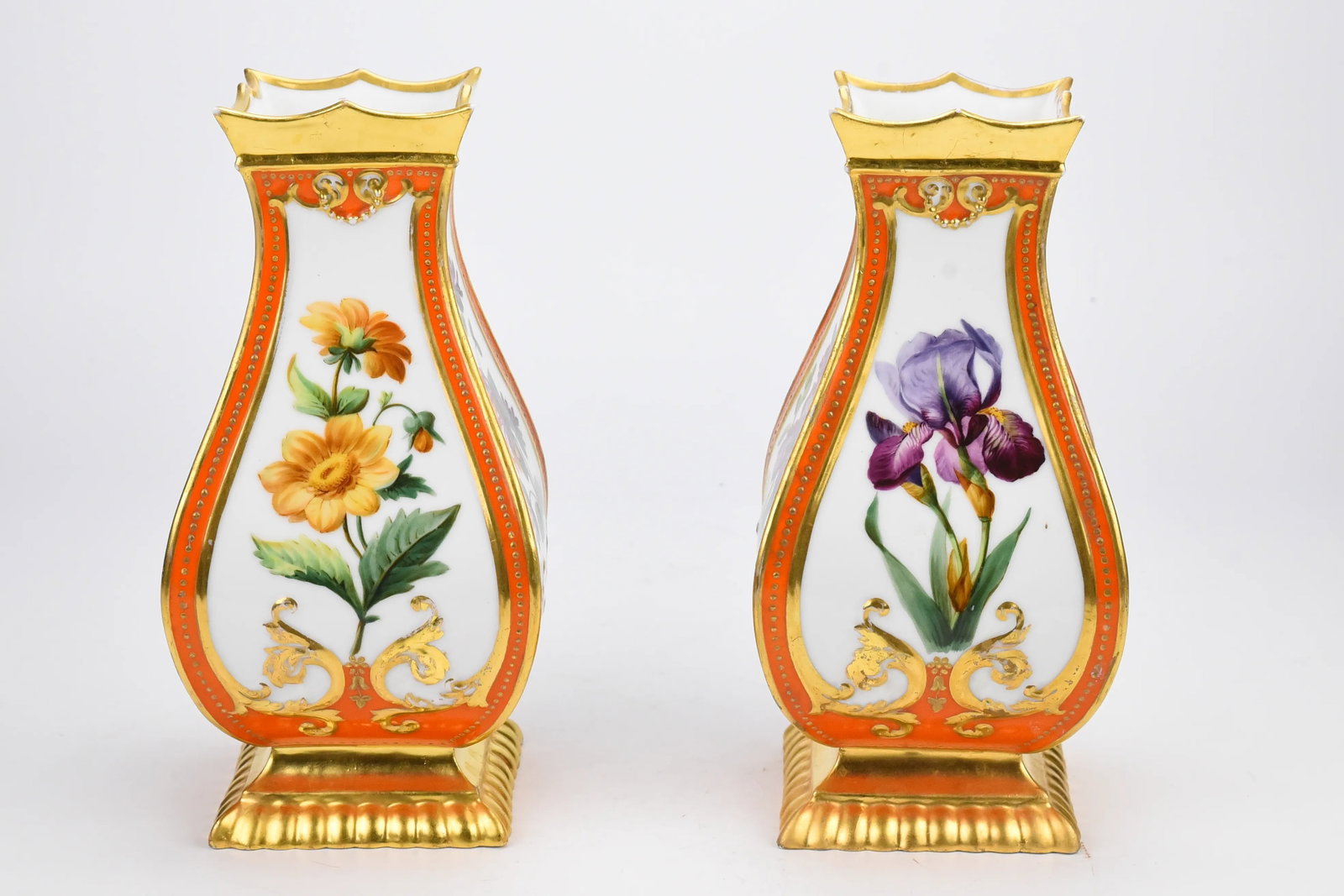 19th Century Feuillet French Paris Porcelain Vases With Flowers- Set of 2 - 5