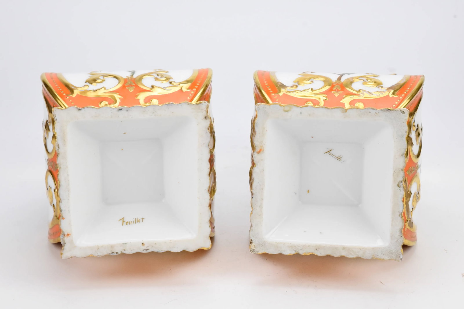 19th Century Feuillet French Paris Porcelain Vases With Flowers- Set of 2 - 6