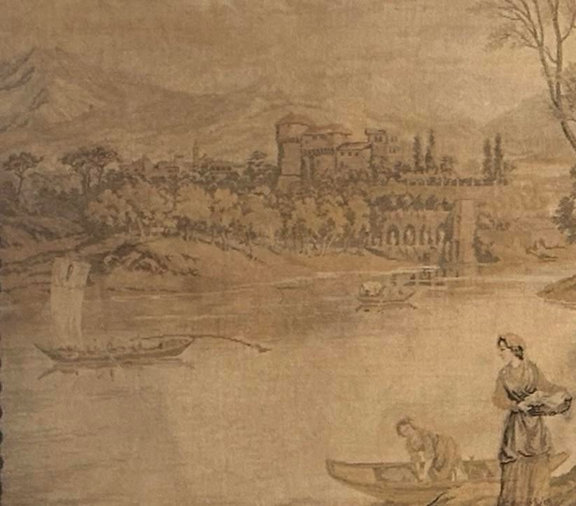 Antique Francois Boucher Large Wide Country French Tapestry Forest Wagon Boats Castle 1890, Trimmed - 7