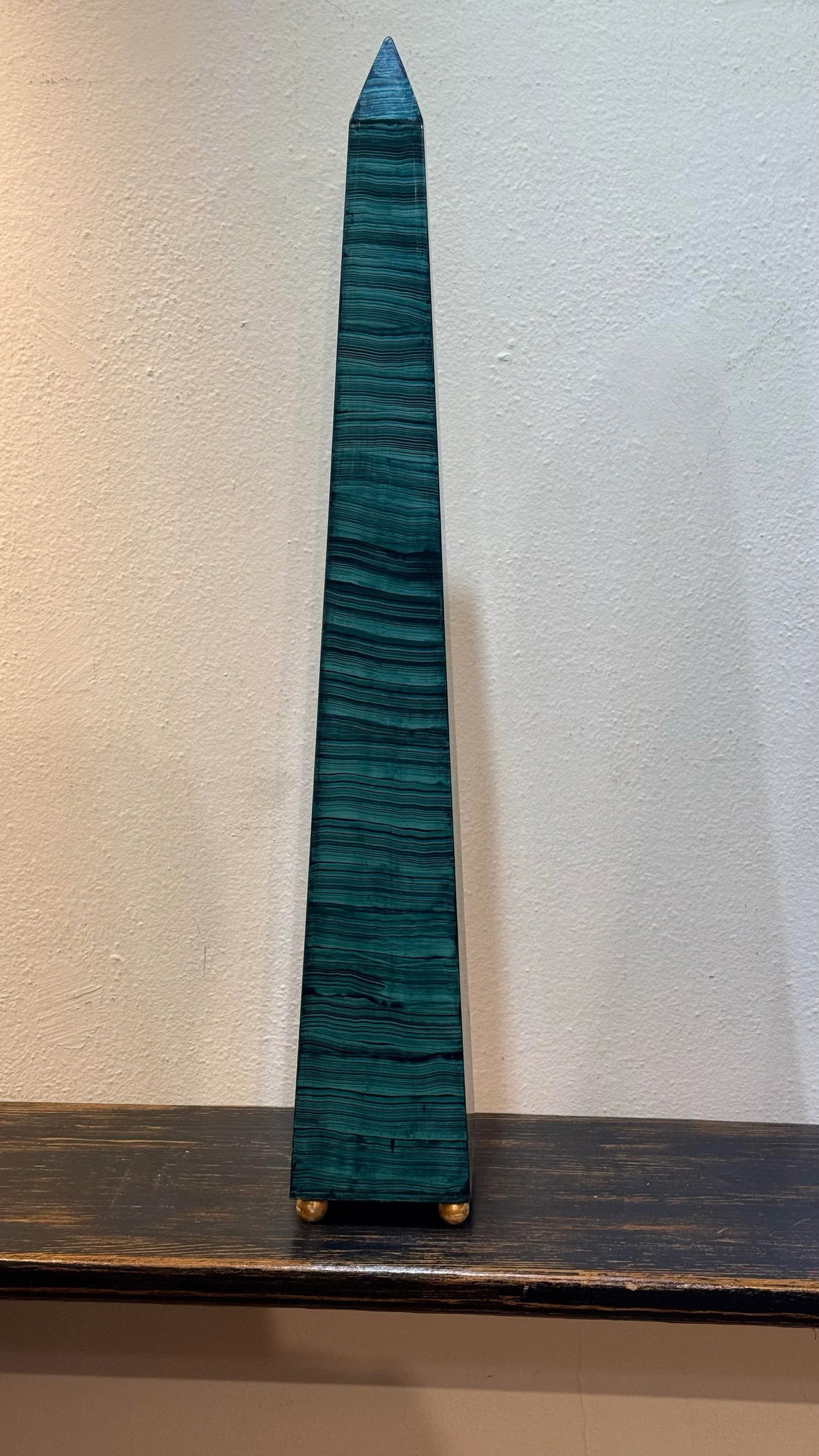 1960s Monumental Pair Faux Malachite Obelisks on Gold Ball Feet - 5