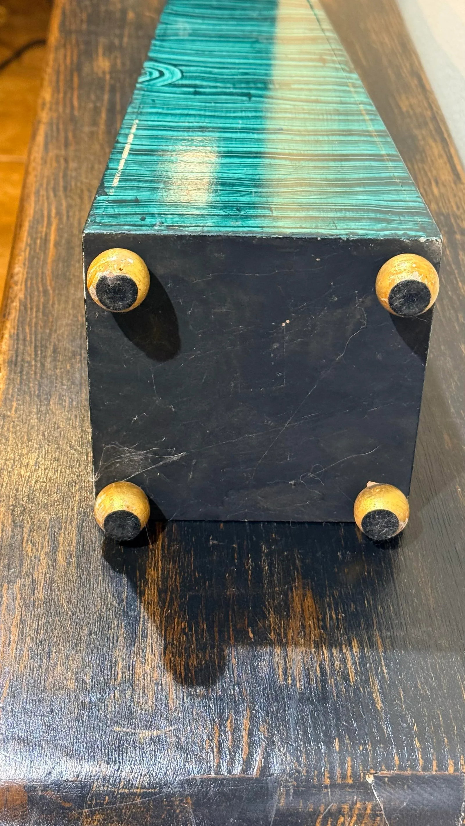1960s Monumental Pair Faux Malachite Obelisks on Gold Ball Feet - 9