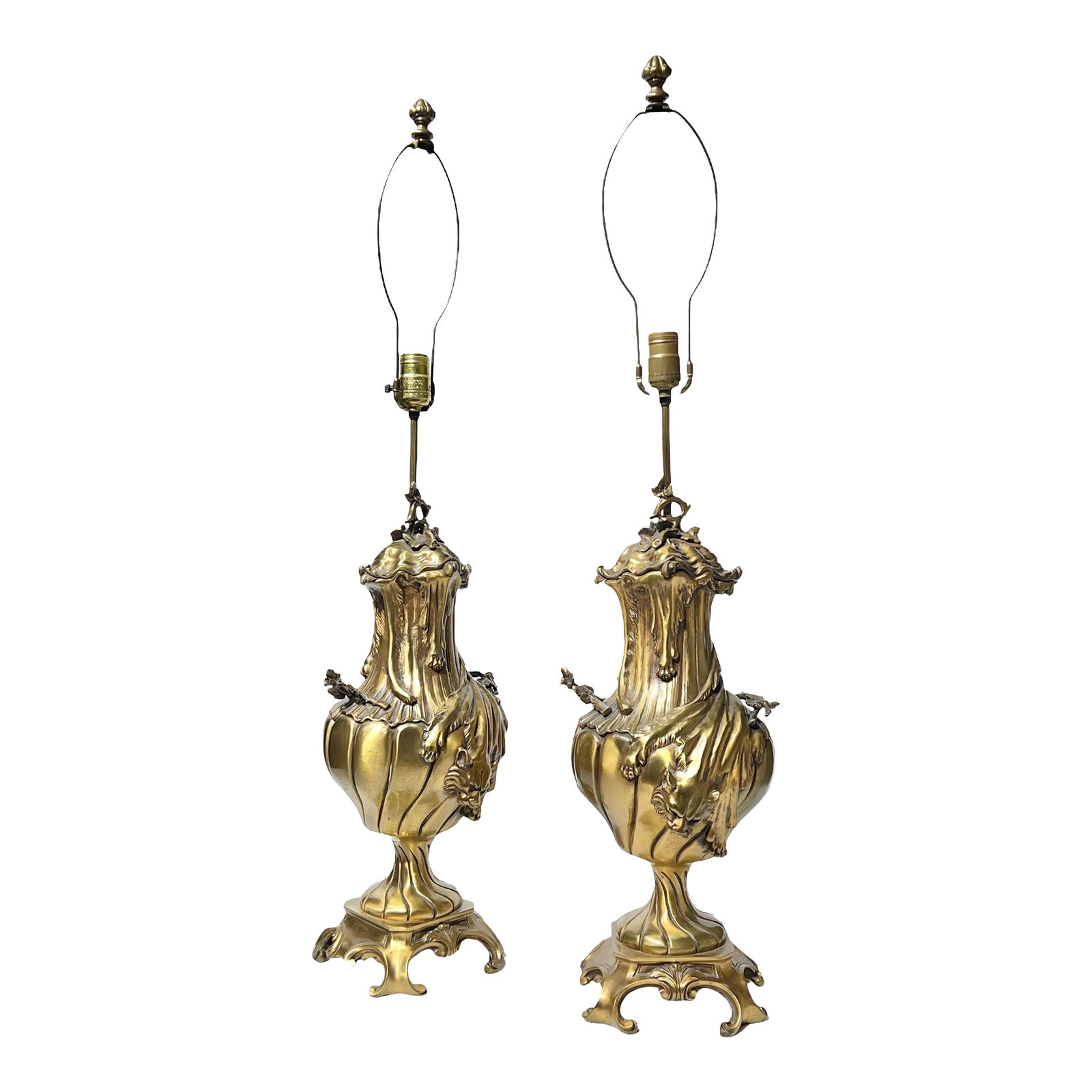 Pair Antique French Gilt Bronze Tables Lamps in the Louis XV Style (1 of 7)