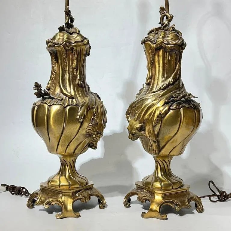 Pair Antique French Gilt Bronze Tables Lamps in the Louis XV Style - 3