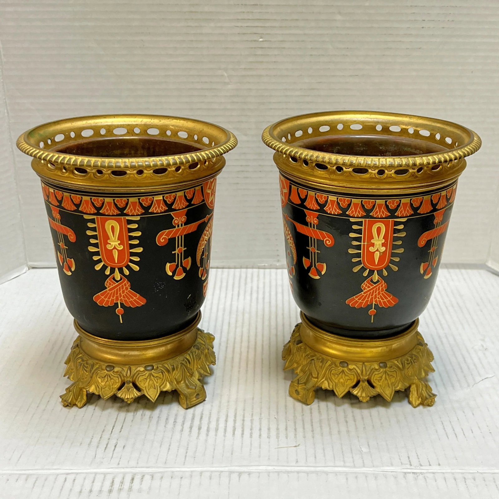 Pair 19th Century Egyptian Revival Period Gilt Bronze Vases - 3