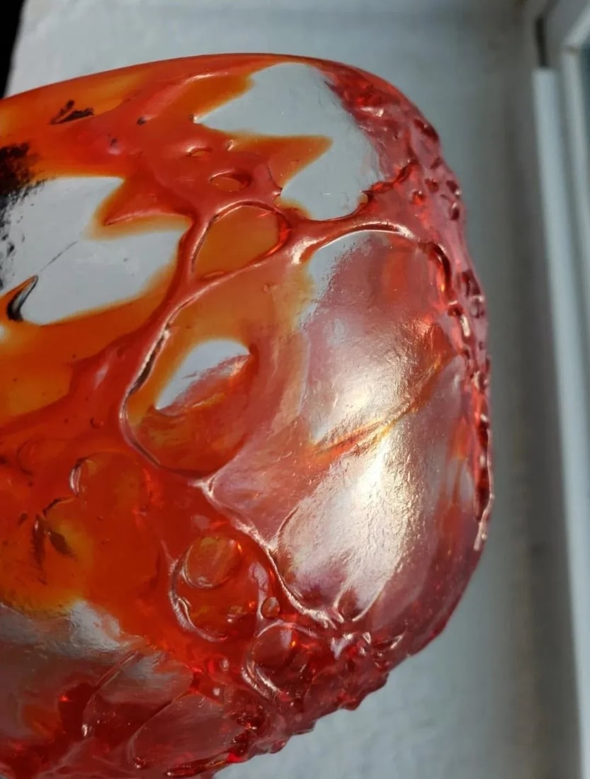 Early 1900s Murano Blown Glass Bowl Fratelli Toso Attributed to Hans Stoltenberg-Lerche Red Orange - 12