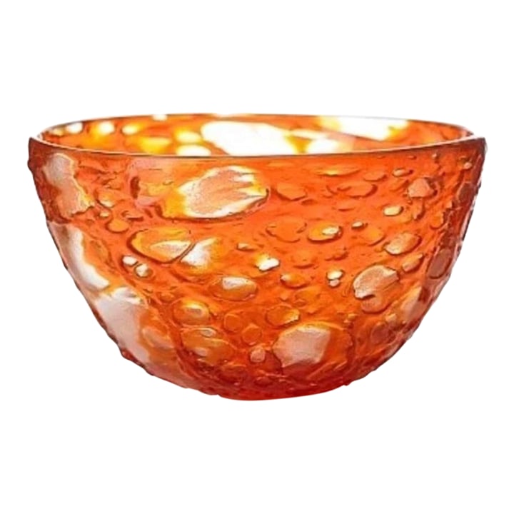 Early 1900s Murano Blown Glass Bowl Fratelli Toso Attributed to Hans Stoltenberg-Lerche Red Orange: Beautiful Murano blown glass bowl, circa early 1900s, Vetreria Fratelli Toso, attributed to Hans Stoltenberg-Lerche (signed H. St. Lerche). This red orange and clear glass bowl measures 8 x 14 x 14 cm