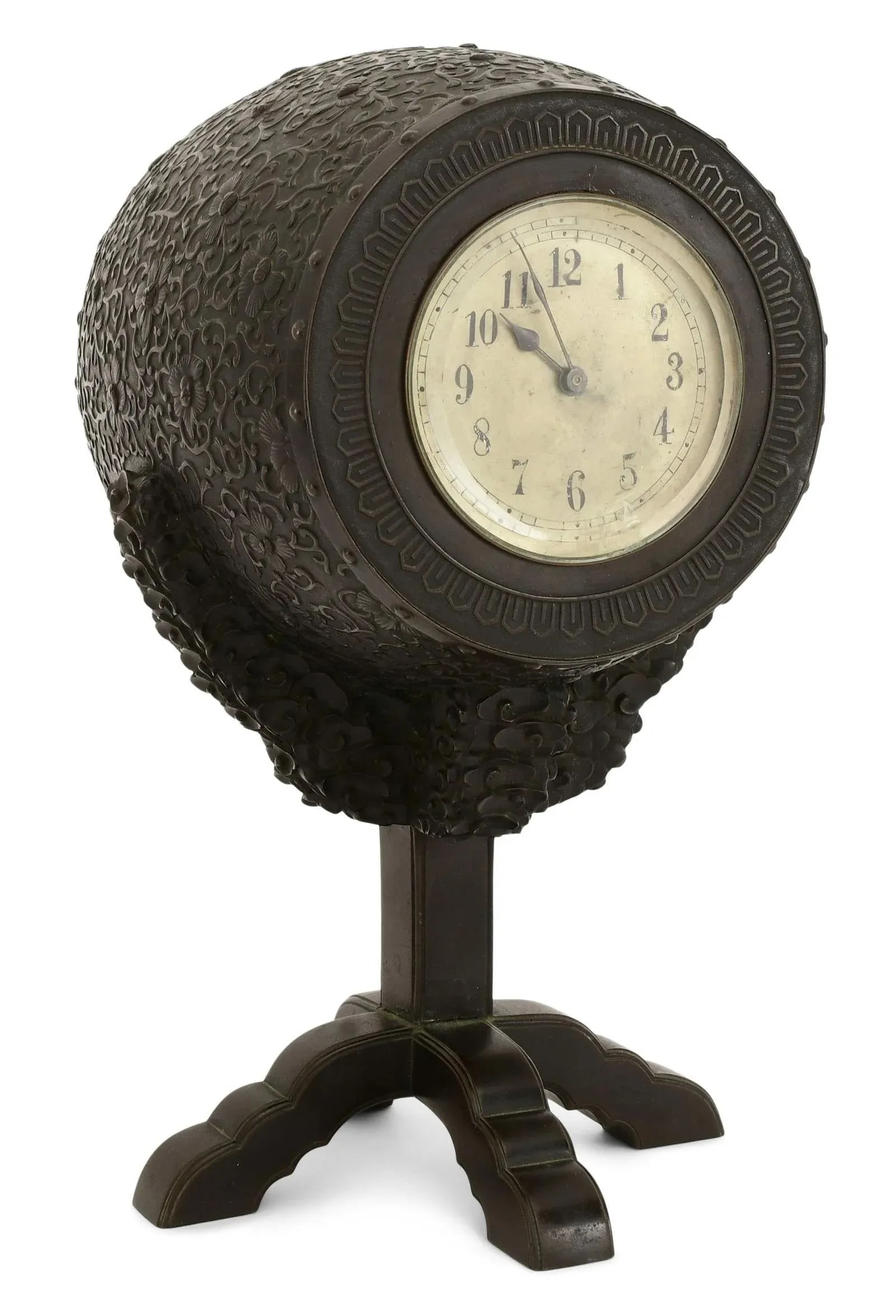Antique Japanese Bronze Barrel Form Table or Mantel Clock - 2