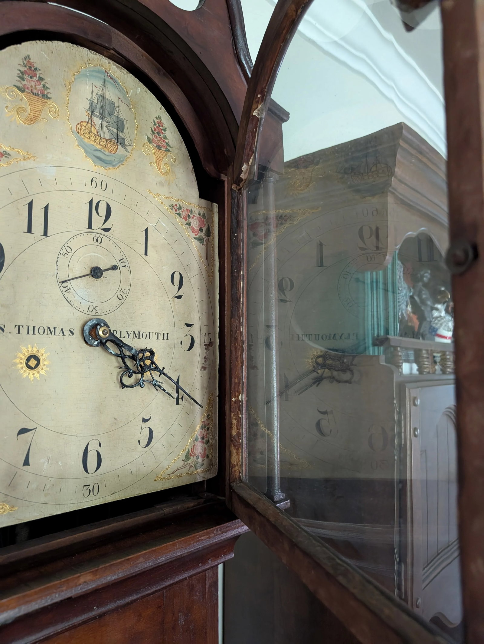 Early 19th Century S Thomas Plymouth Tall Case American Grandfather Clock - 5