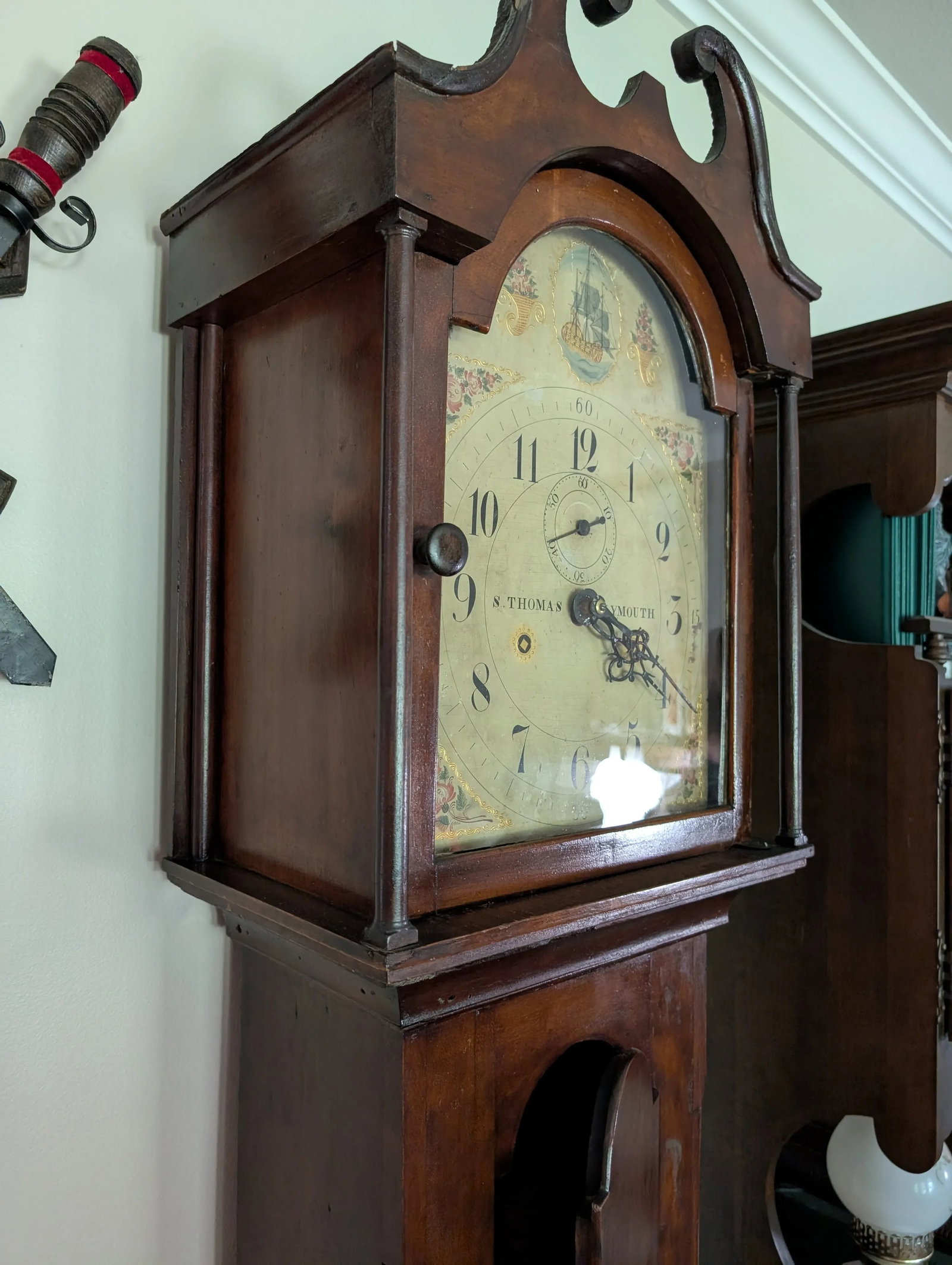 Early 19th Century S Thomas Plymouth Tall Case American Grandfather Clock - 8