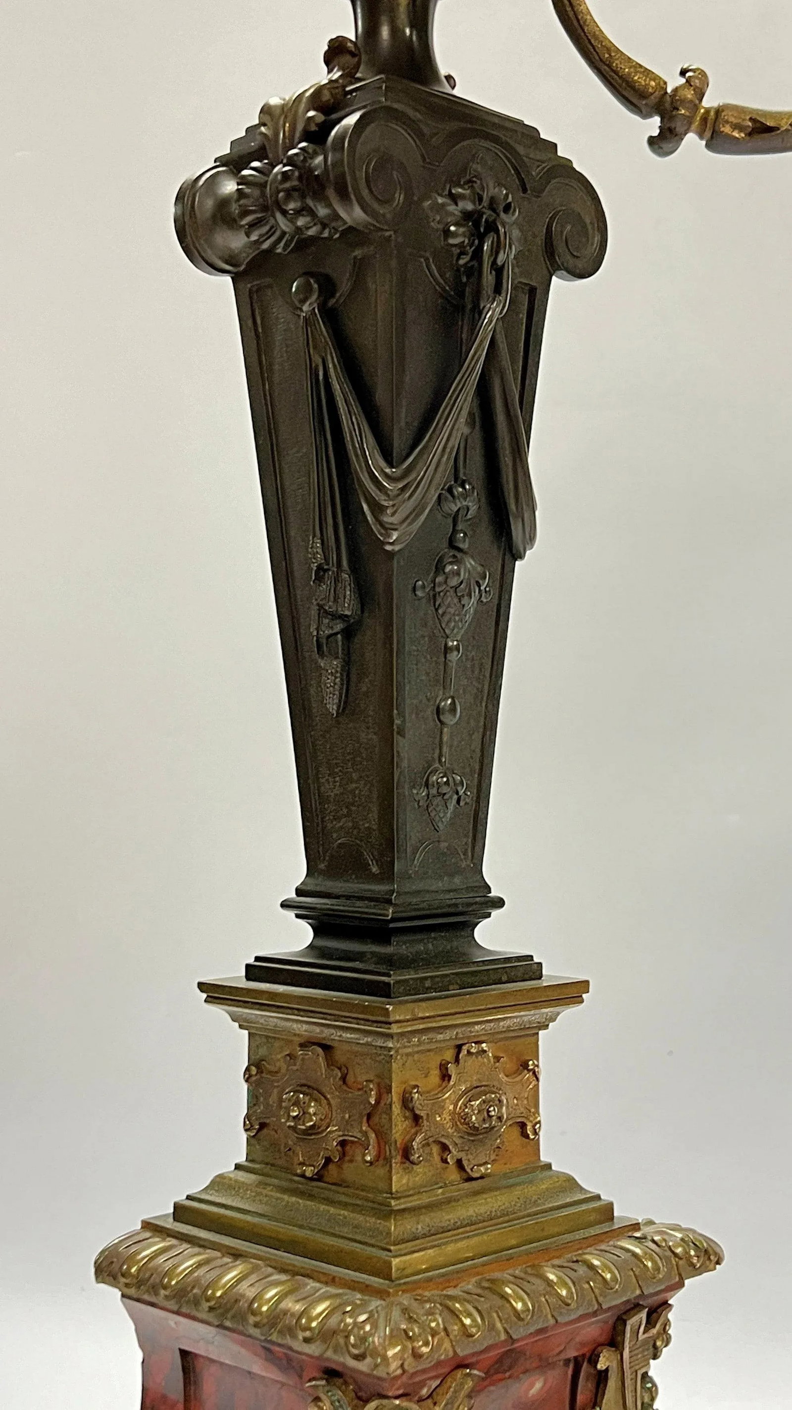 Pair 19th Century French Empire Style Rouge Marble and Bronze Candelabra - 4