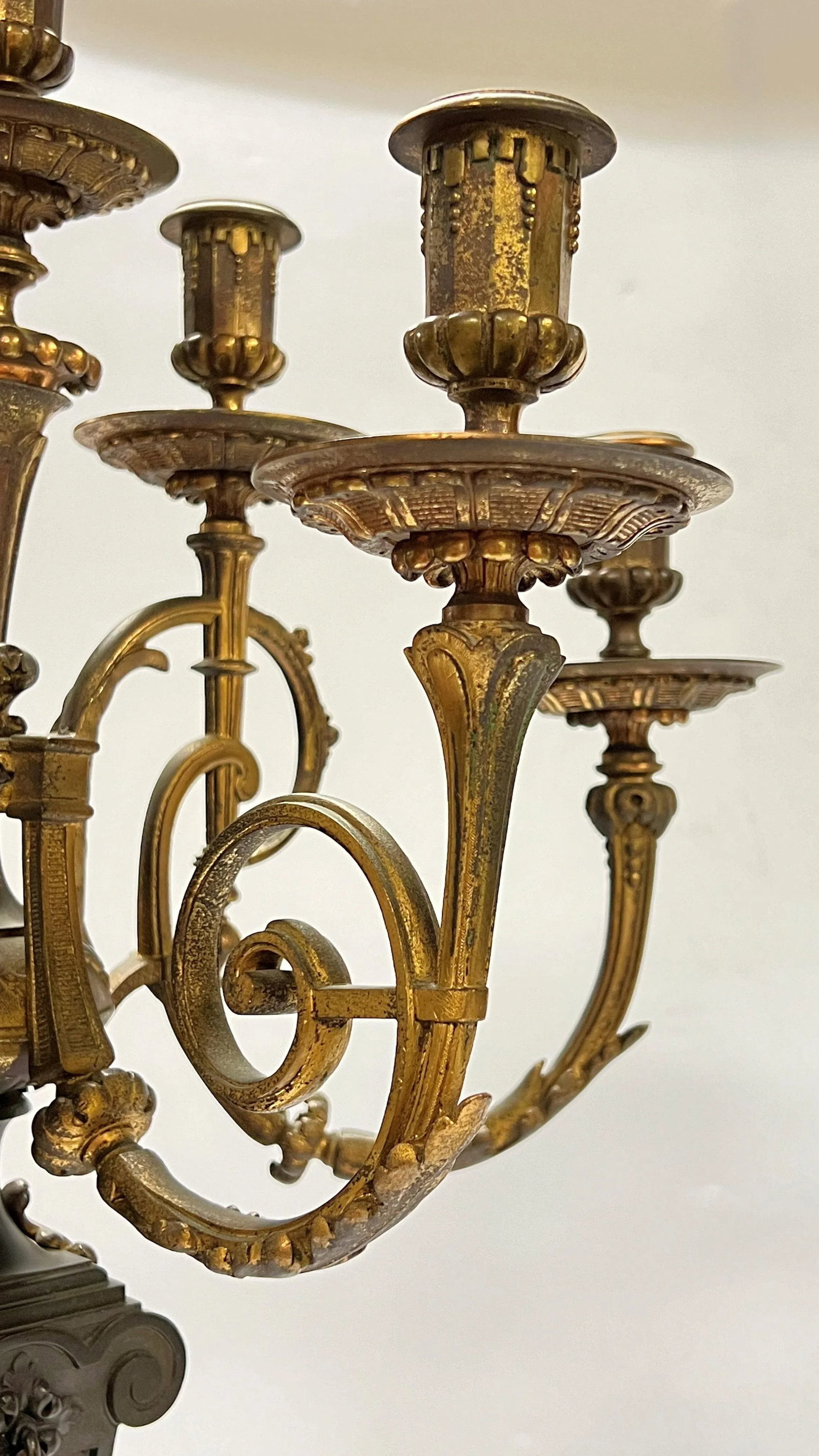 Pair 19th Century French Empire Style Rouge Marble and Bronze Candelabra - 5