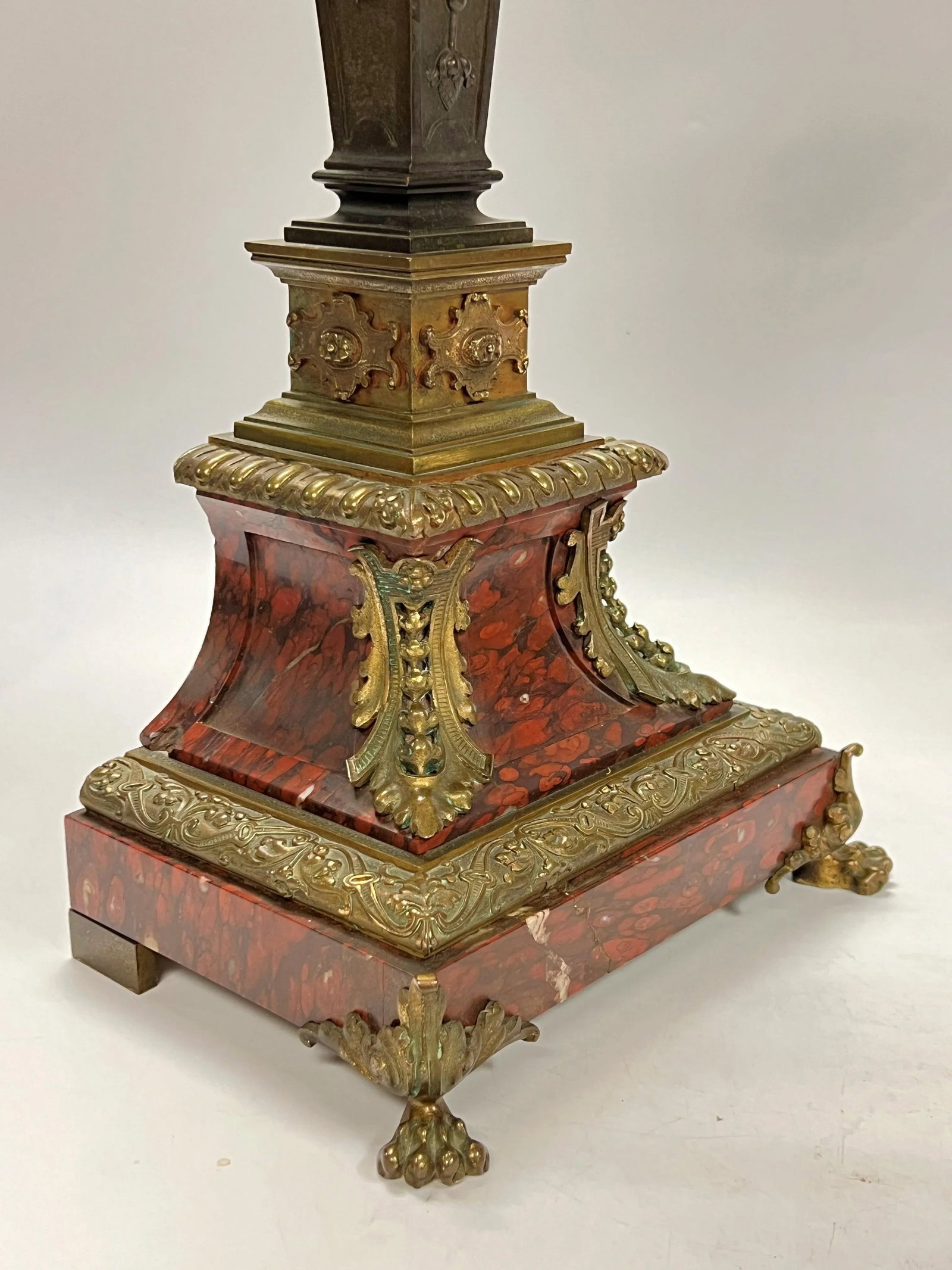Pair 19th Century French Empire Style Rouge Marble and Bronze Candelabra - 6