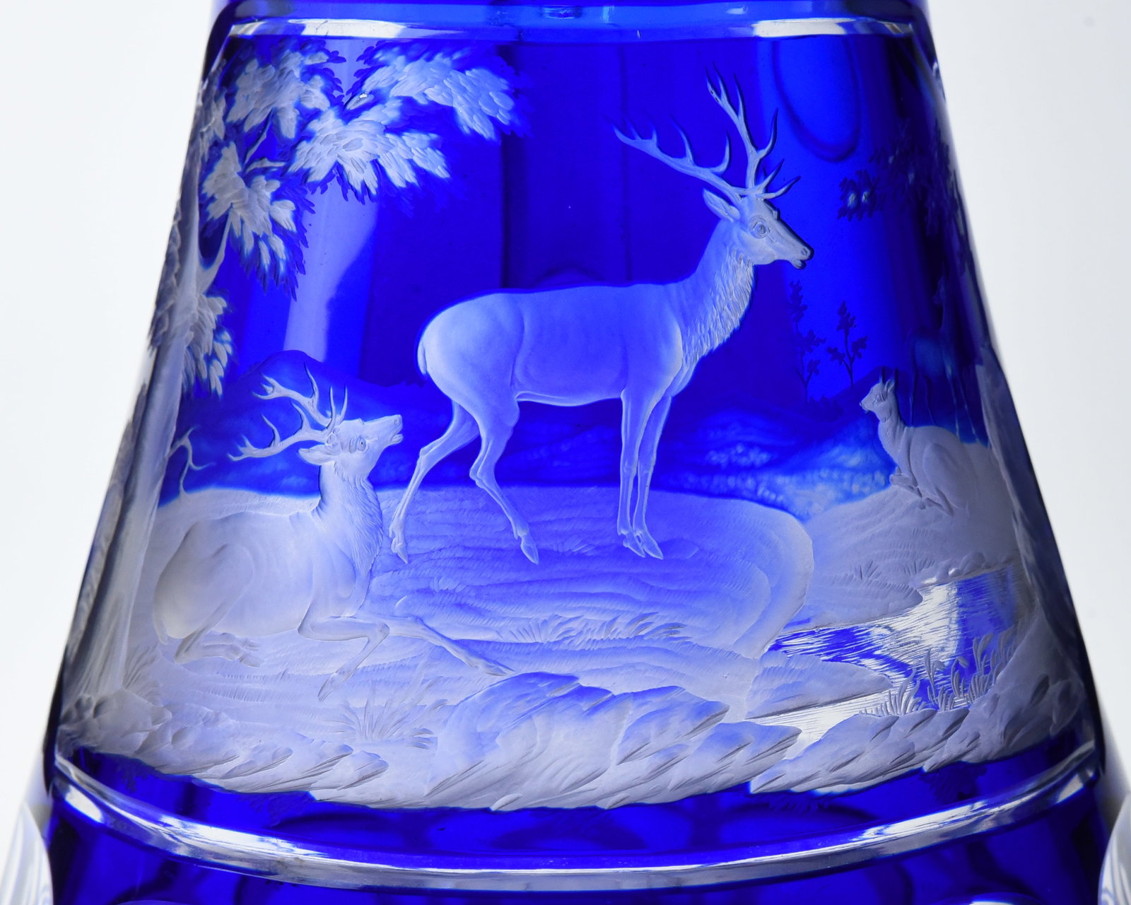 Mid 19th Century Cobalt Engraved and Cut Overlay Glass Pitcher - 2