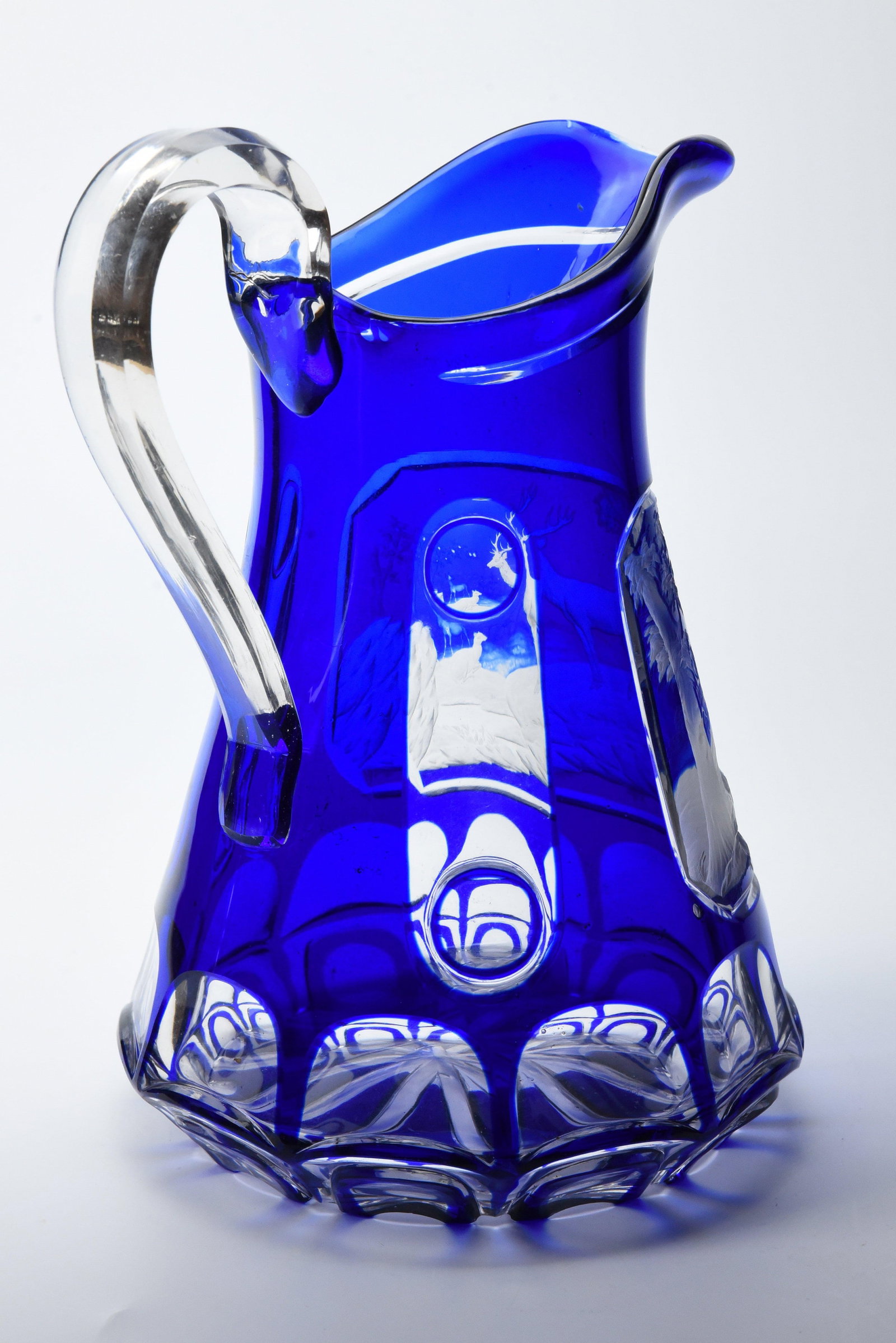 Mid 19th Century Cobalt Engraved and Cut Overlay Glass Pitcher - 6
