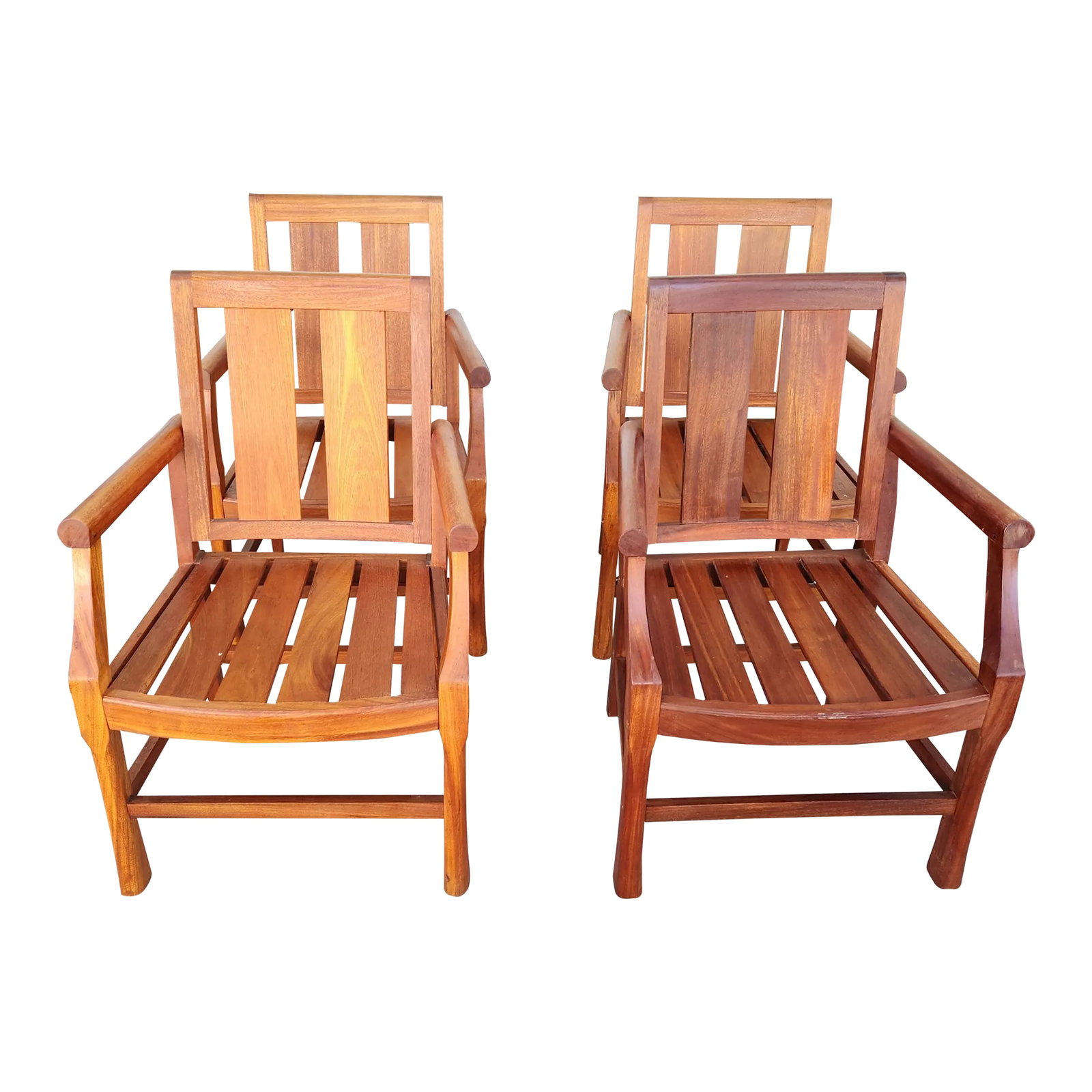 1980's Teak Patio Chairs - Set of 4: solid Wood teak patio set of four Armchairs with natural color Wood Condition: Alterations: Unknown Imperfections: Some Imperfections Condition Notes: this beautiful Armchairs in excellent Vintage con