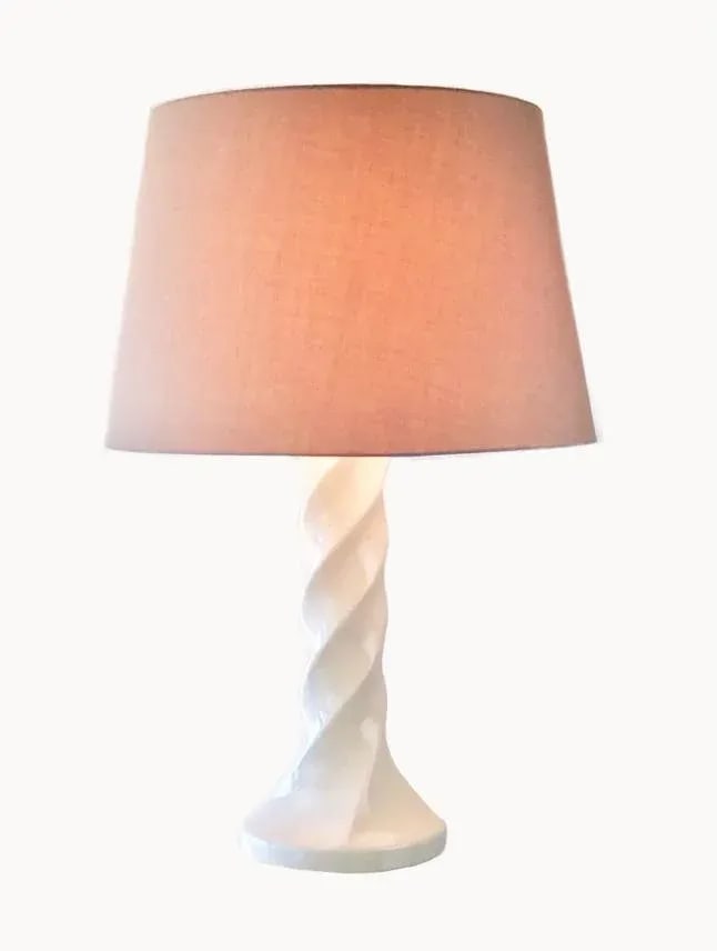 1980s Russel Wright Attributed White Glaze Ceramic Twist Form Table Lamp - 2
