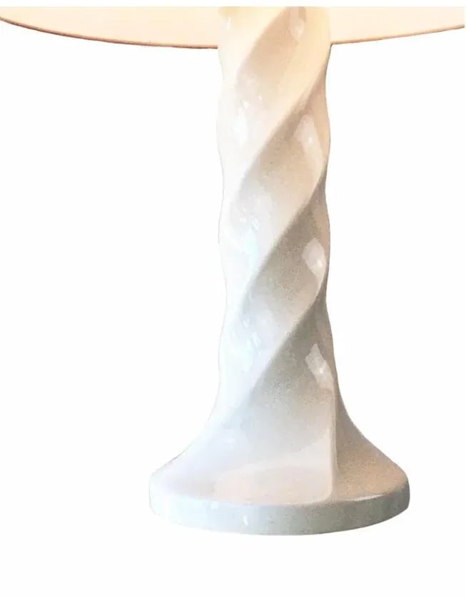 1980s Russel Wright Attributed White Glaze Ceramic Twist Form Table Lamp - 3