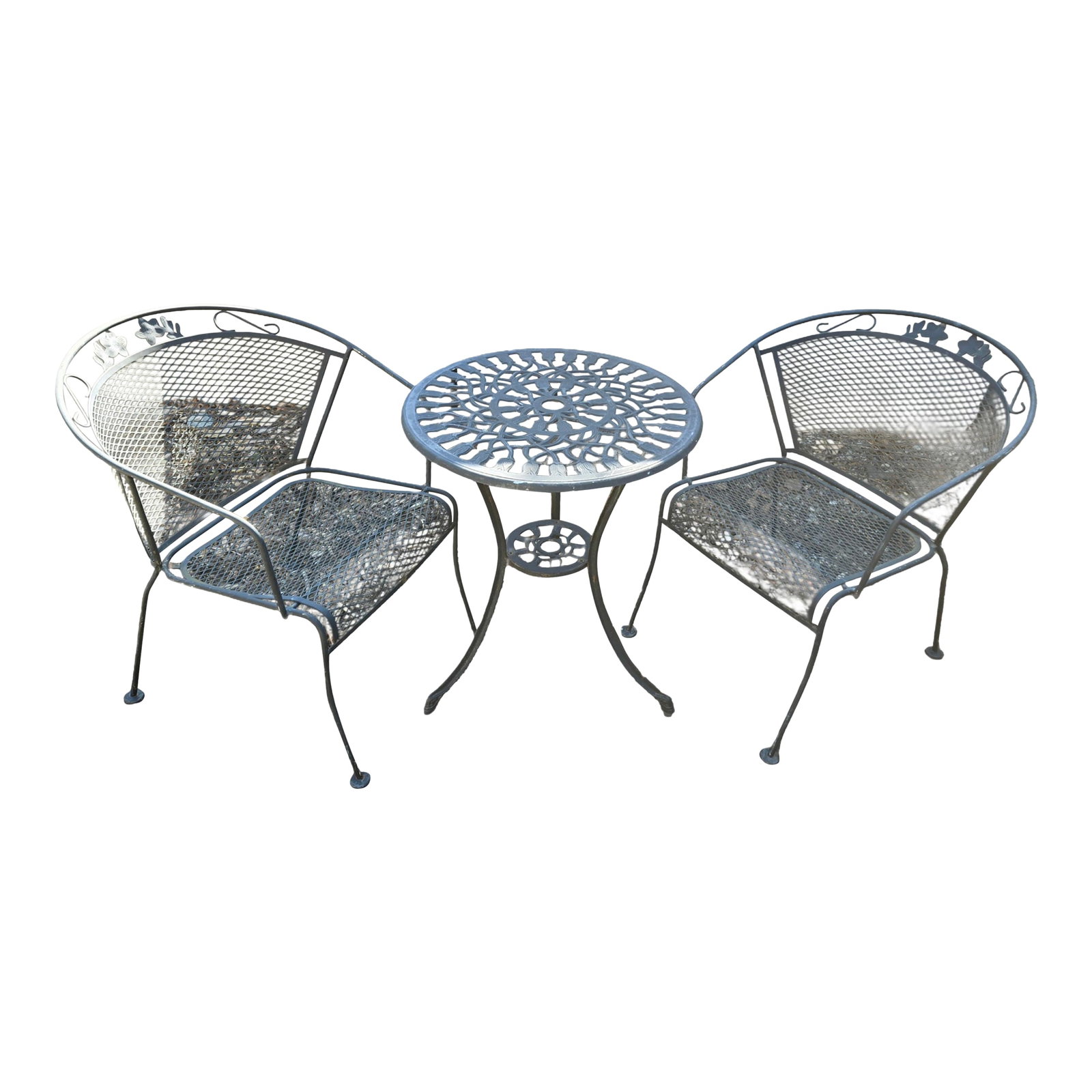 Mid 20th Century Wrought Iron Bistro Table & 2 Chairs (1 of 9)
