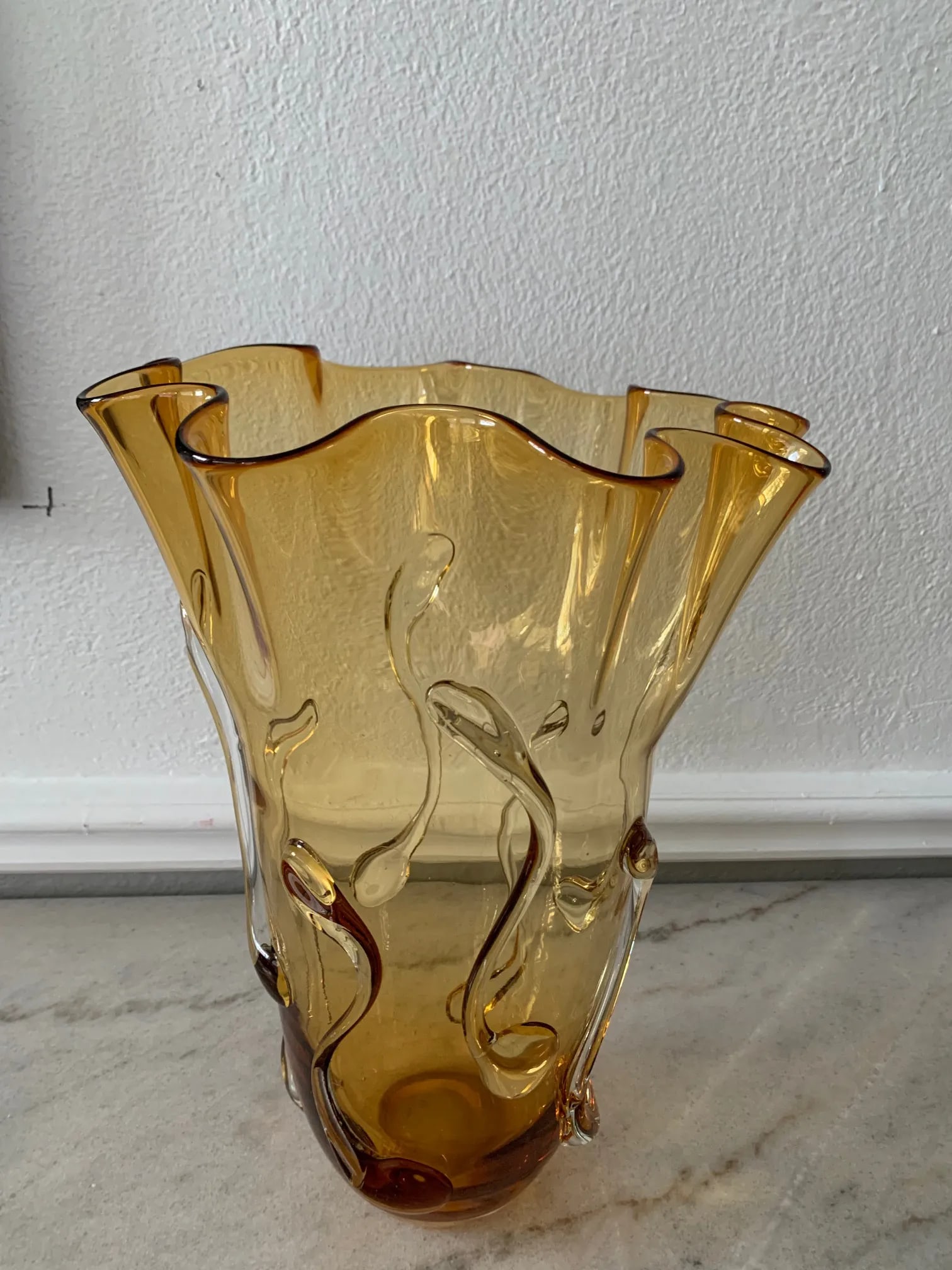 1950s Tall Amber Art Glass Vase in the Style of Empoli Glass - 13