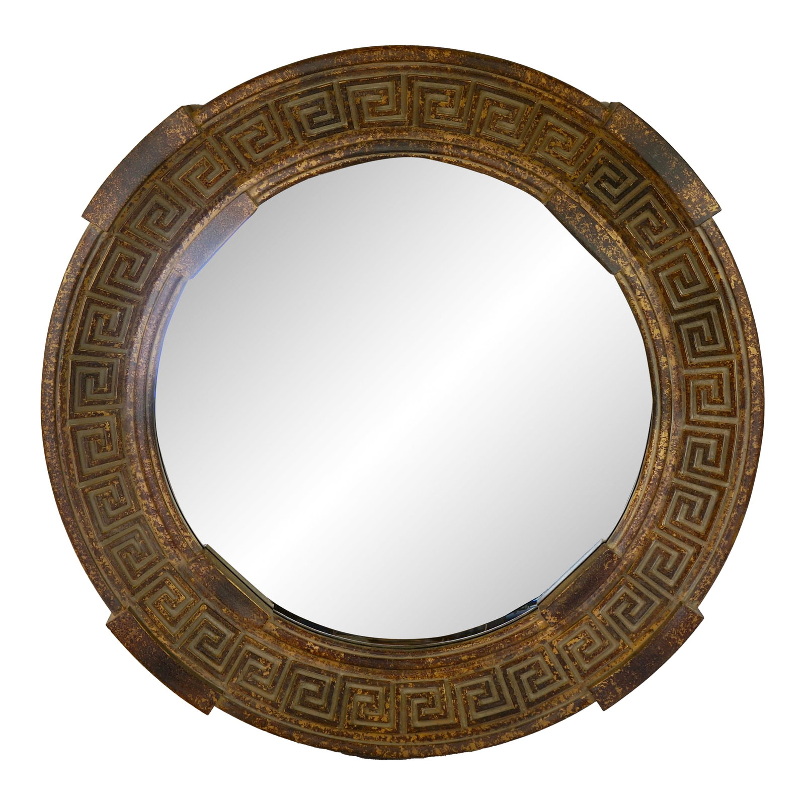 1980s Round Greek Key Wall Mirror: Round Greek Key Wall Mirror will look great in any room in the house or your office . Condition: Alterations: Original Condition Unaltered Imperfections: Some Imperfections Condition Notes: Good