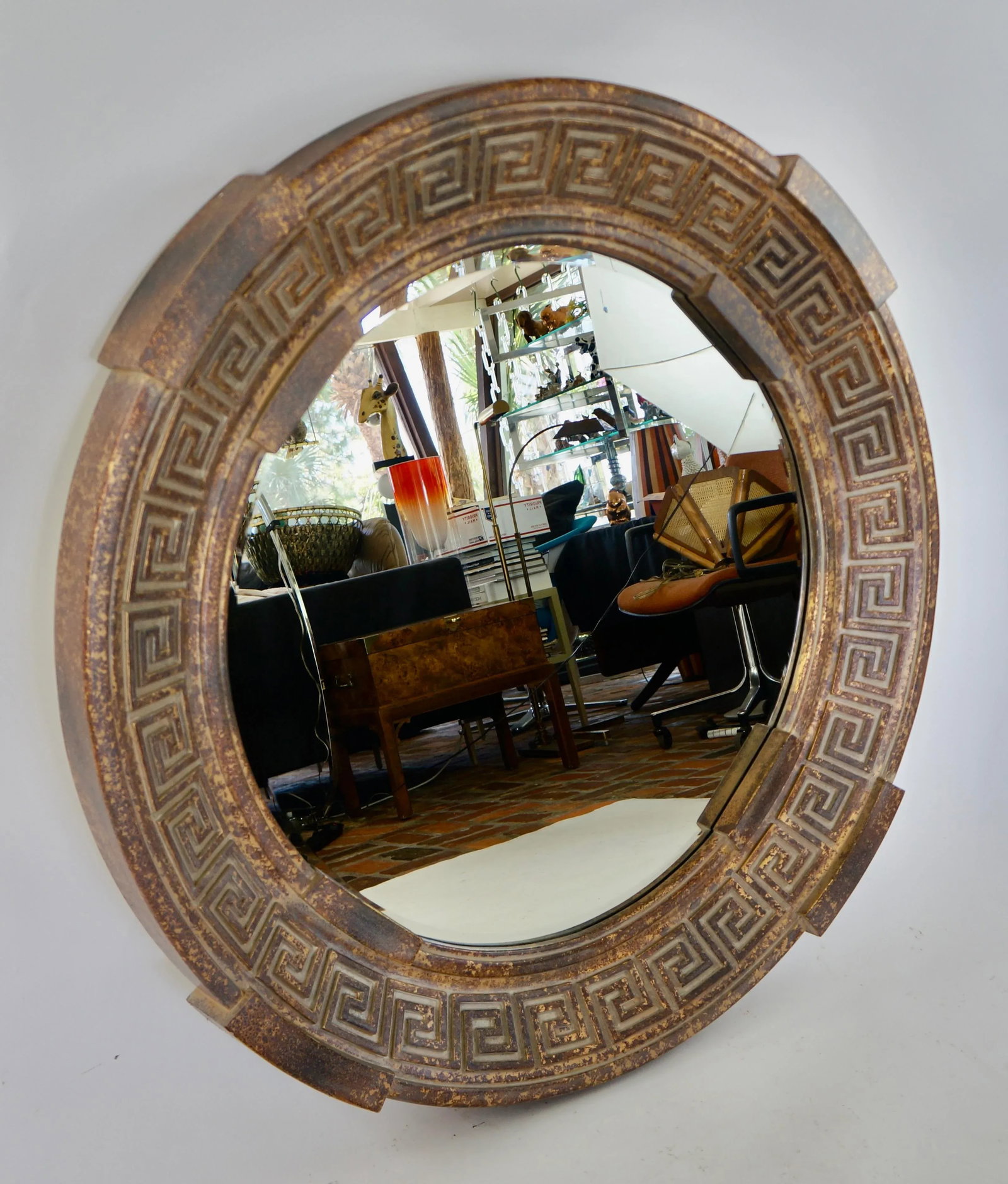 1980s Round Greek Key Wall Mirror - 5
