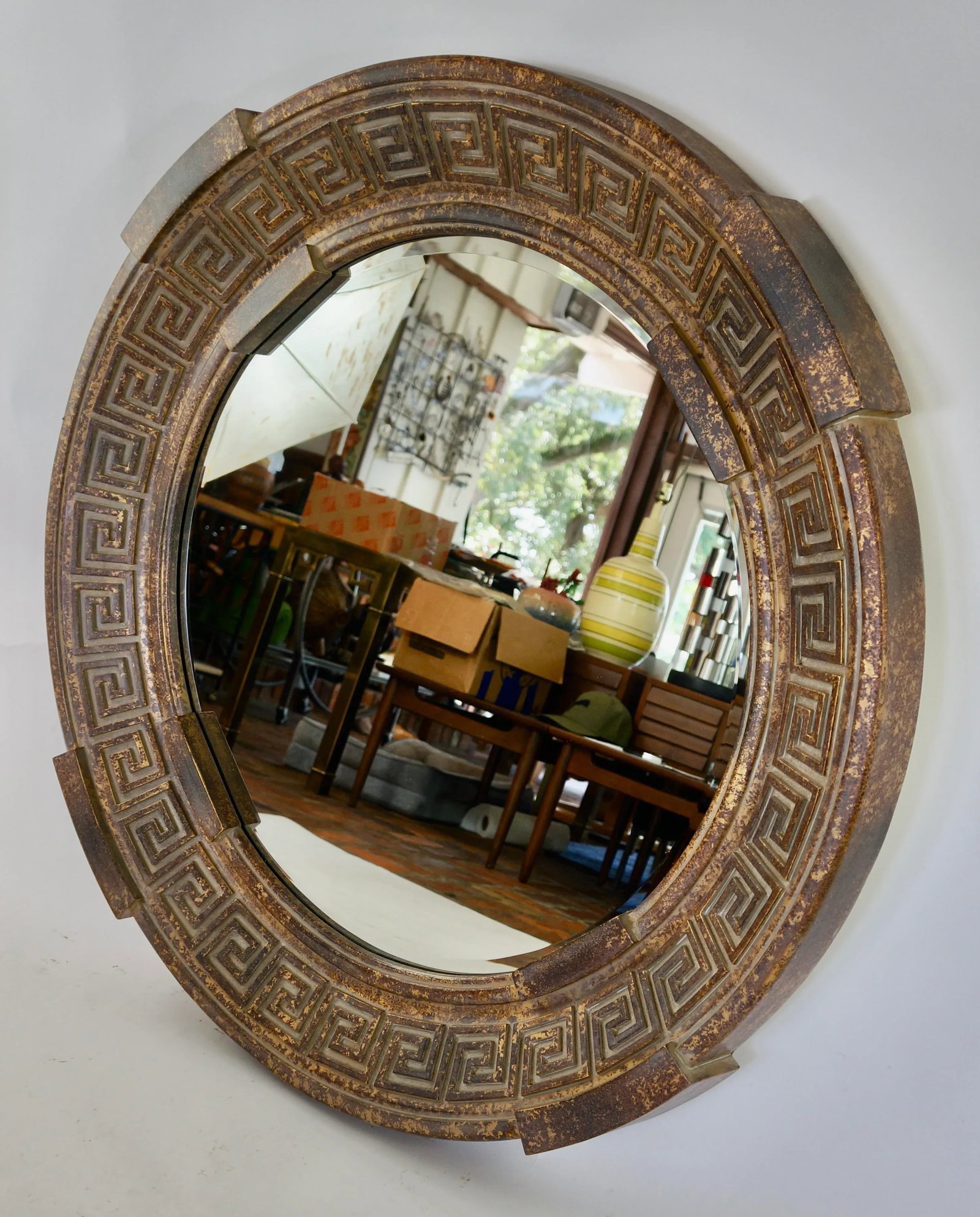 1980s Round Greek Key Wall Mirror - 6