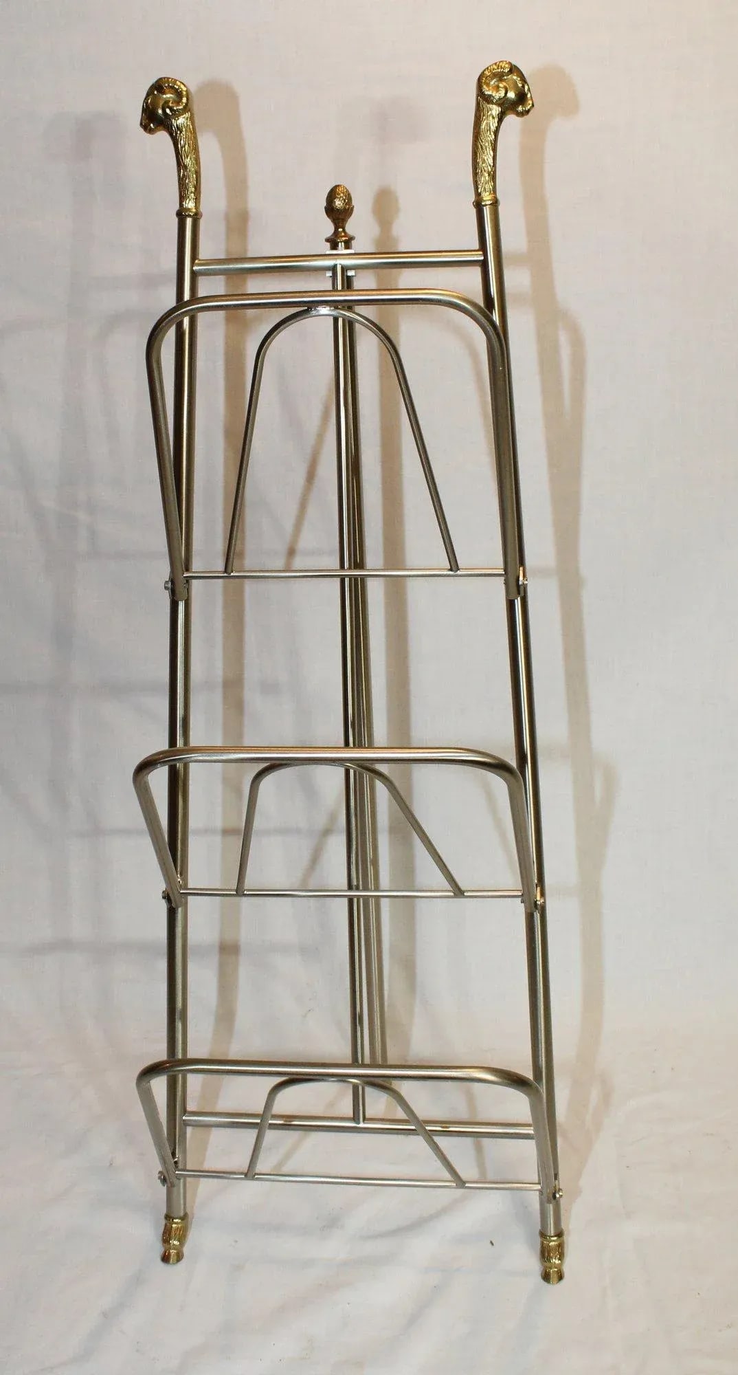 Mid 20th Century Maison Jansen Style Italian Vintage Steel & Brass Magazine Rack With Rams Head - 2