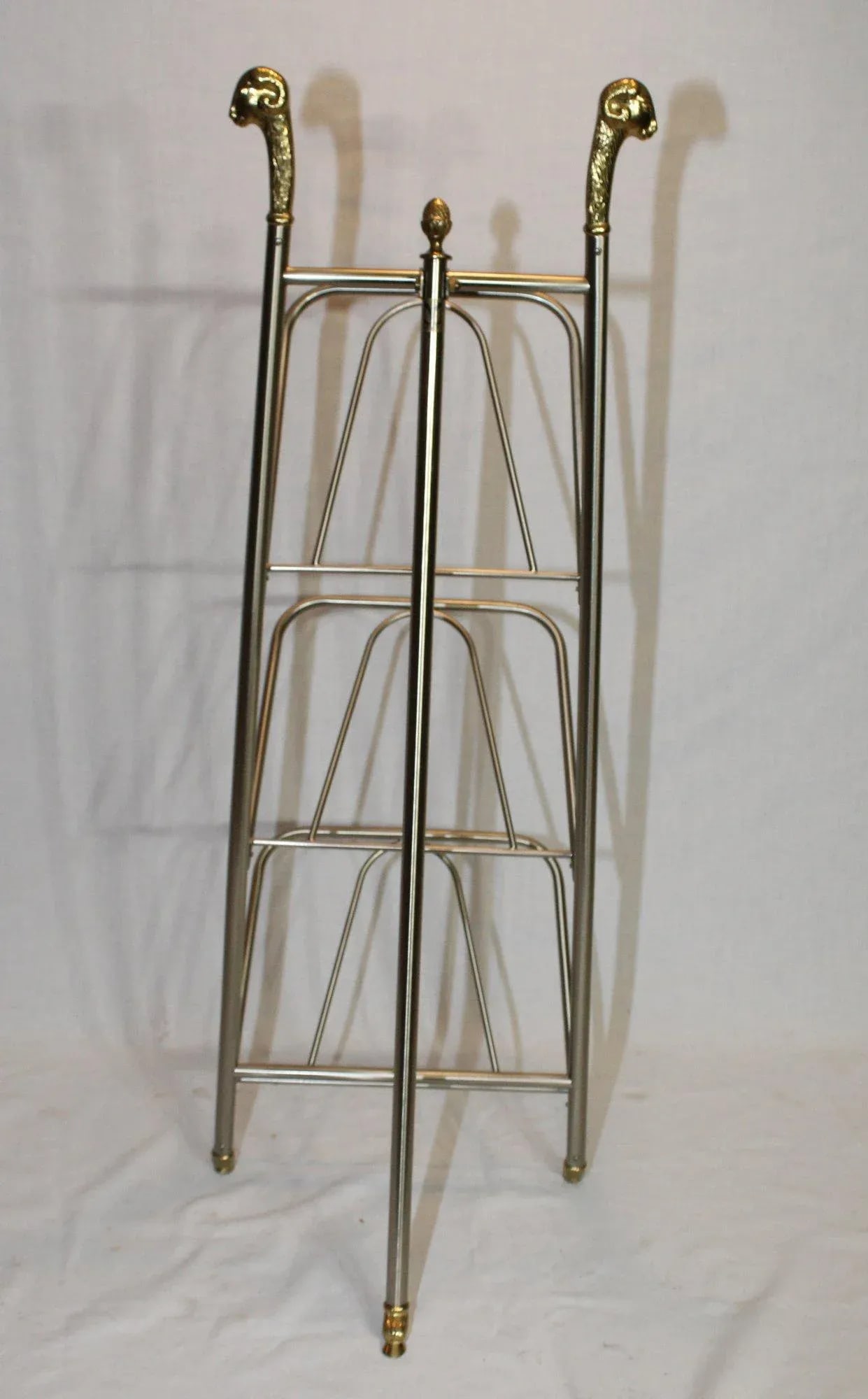 Mid 20th Century Maison Jansen Style Italian Vintage Steel & Brass Magazine Rack With Rams Head - 4
