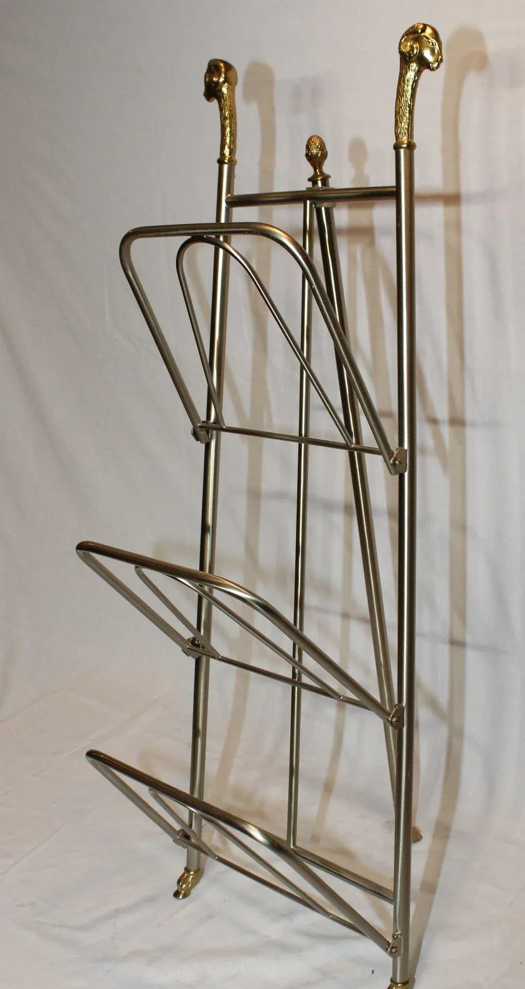 Mid 20th Century Maison Jansen Style Italian Vintage Steel & Brass Magazine Rack With Rams Head - 6