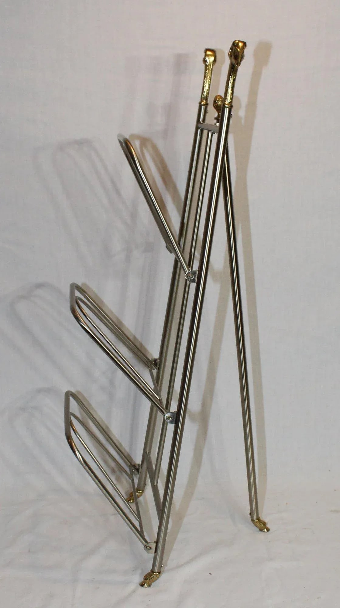 Mid 20th Century Maison Jansen Style Italian Vintage Steel & Brass Magazine Rack With Rams Head - 7