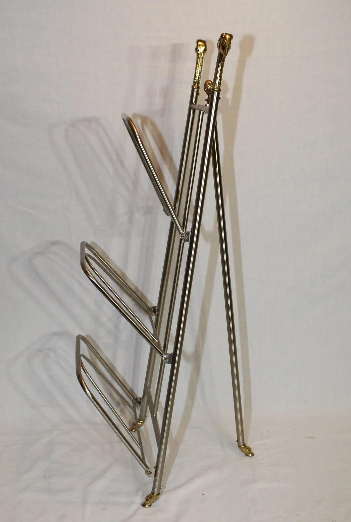 Mid 20th Century Maison Jansen Style Italian Vintage Steel & Brass Magazine Rack With Rams Head - 8
