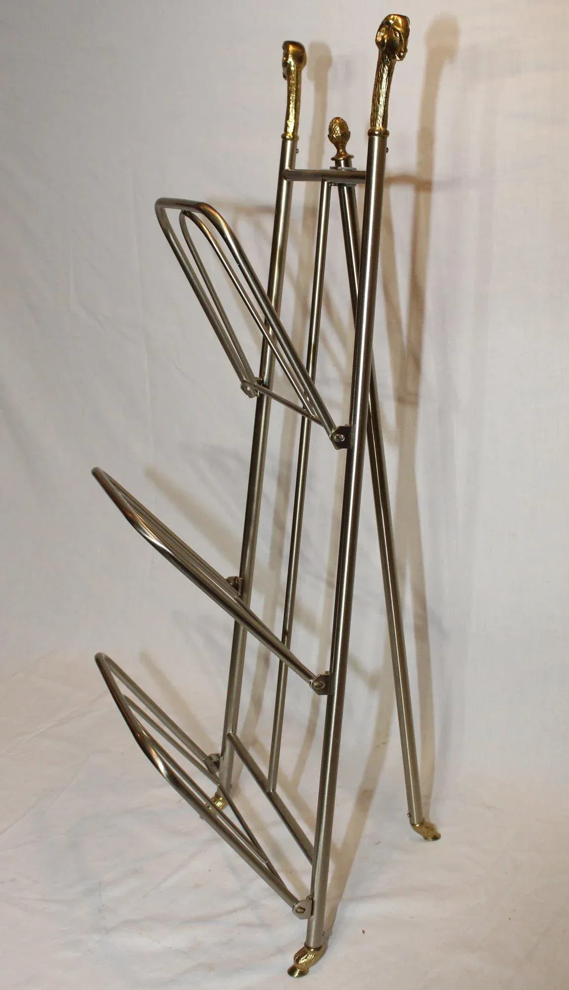 Mid 20th Century Maison Jansen Style Italian Vintage Steel & Brass Magazine Rack With Rams Head - 9